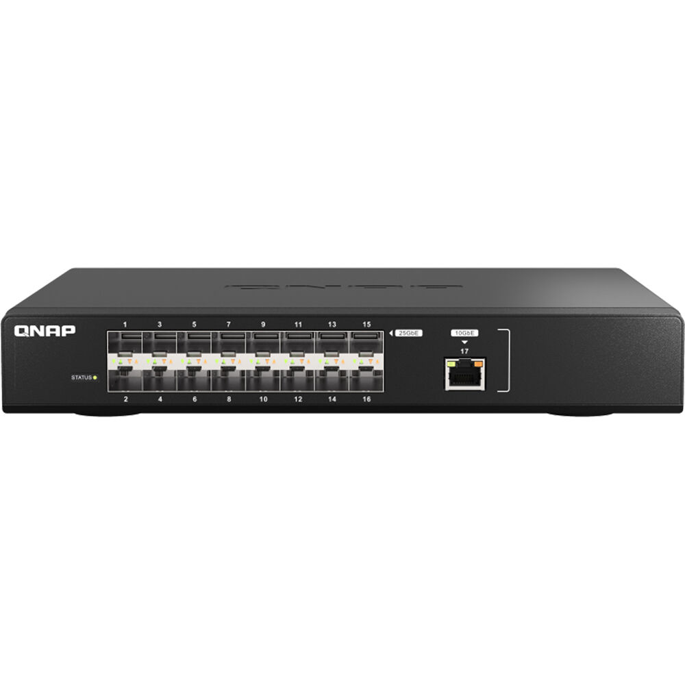 QNAP QSW-M5216-1T, RACKMOUNT MANAGED SWITCH, 16 PORTS 25GBE SFP28, 1 PORT 10GBE — view 2