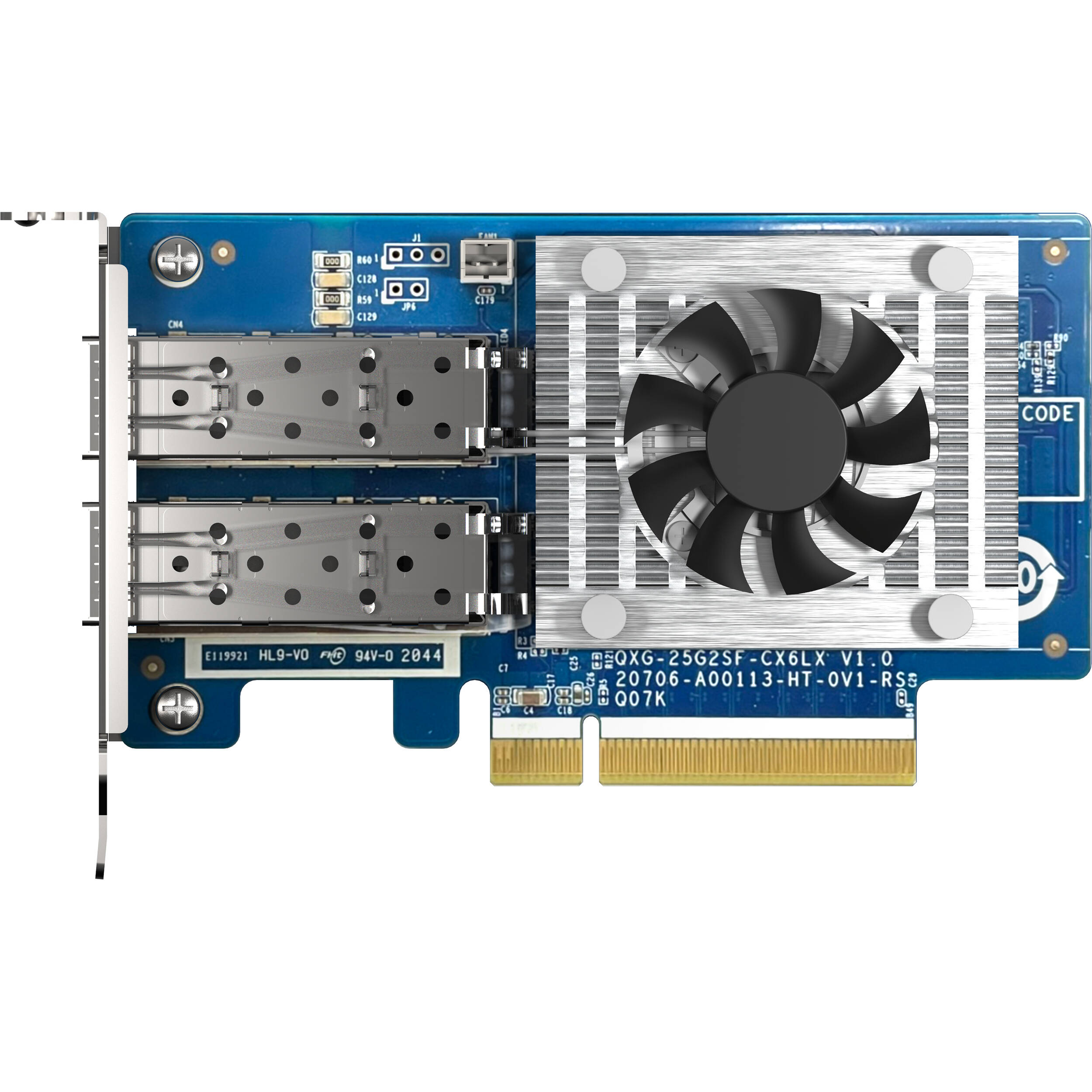 QNAP QXG-25G2SF-CX6 dual-port SFP28 25GbE low-profile PCIe Gen4 network expansion card — view 2