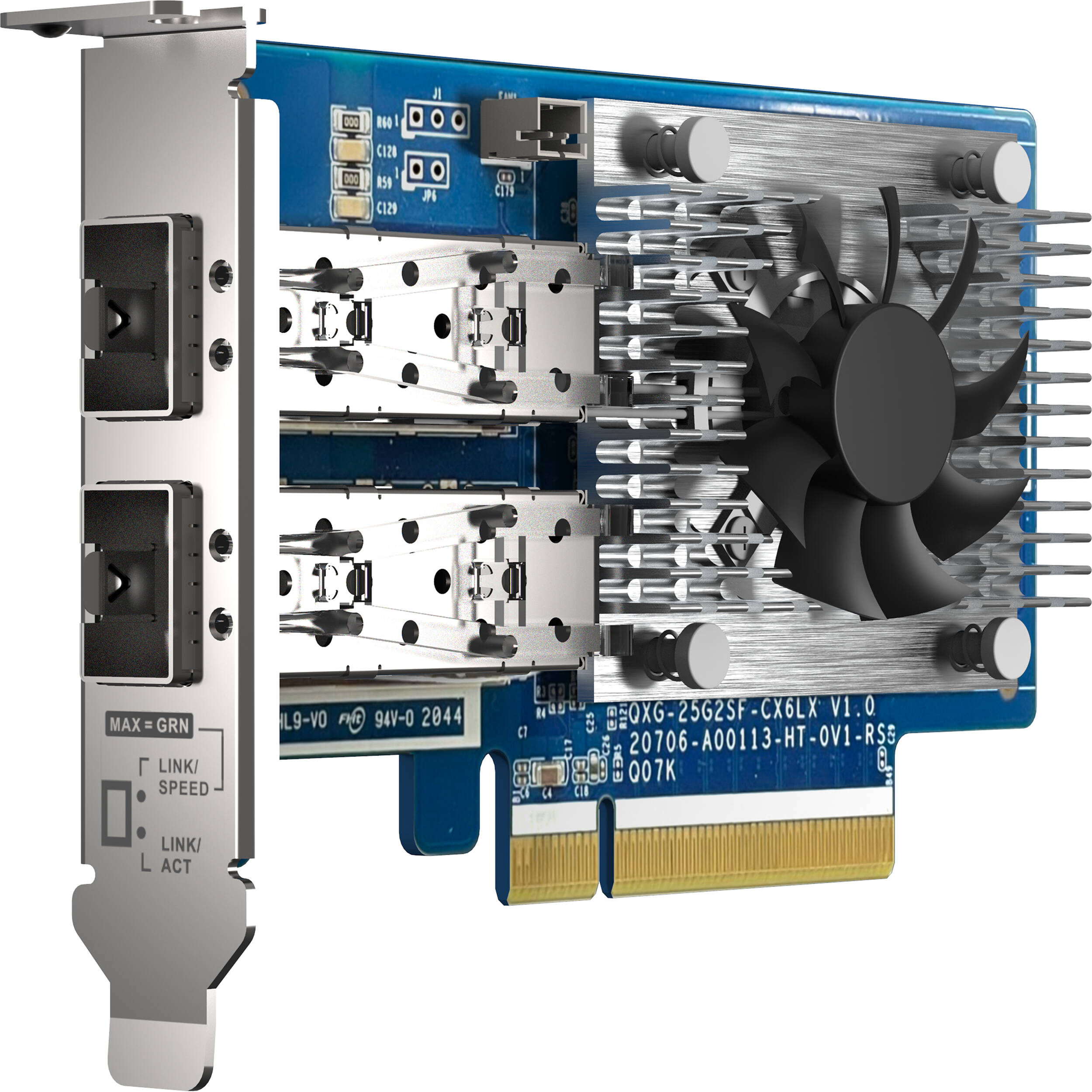 QNAP QXG-25G2SF-CX6 dual-port SFP28 25GbE low-profile PCIe Gen4 network expansion card — view 3