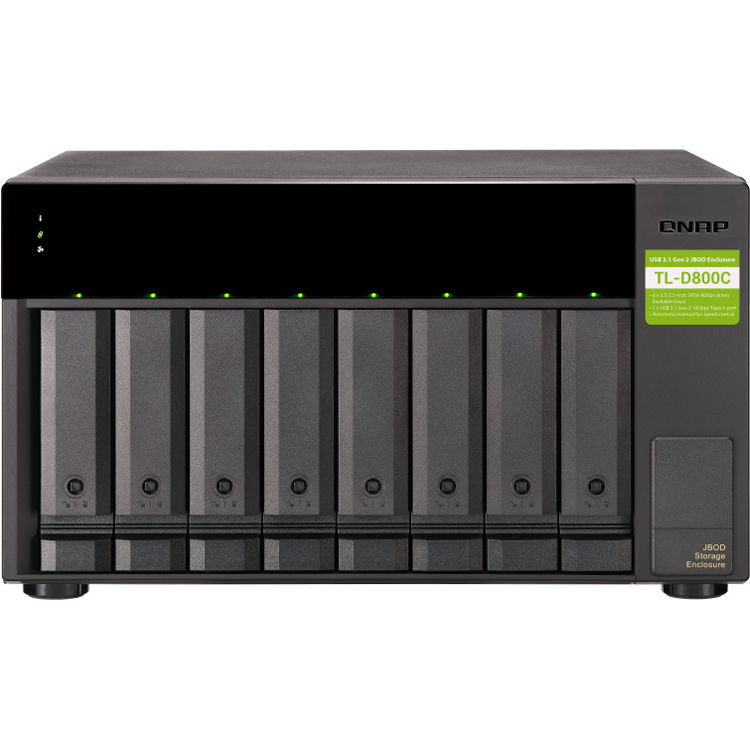 QNAP TL-D800C-US 8-bay desktop JBOD enclosure with USB-C 10Gbps and tower design — view 2