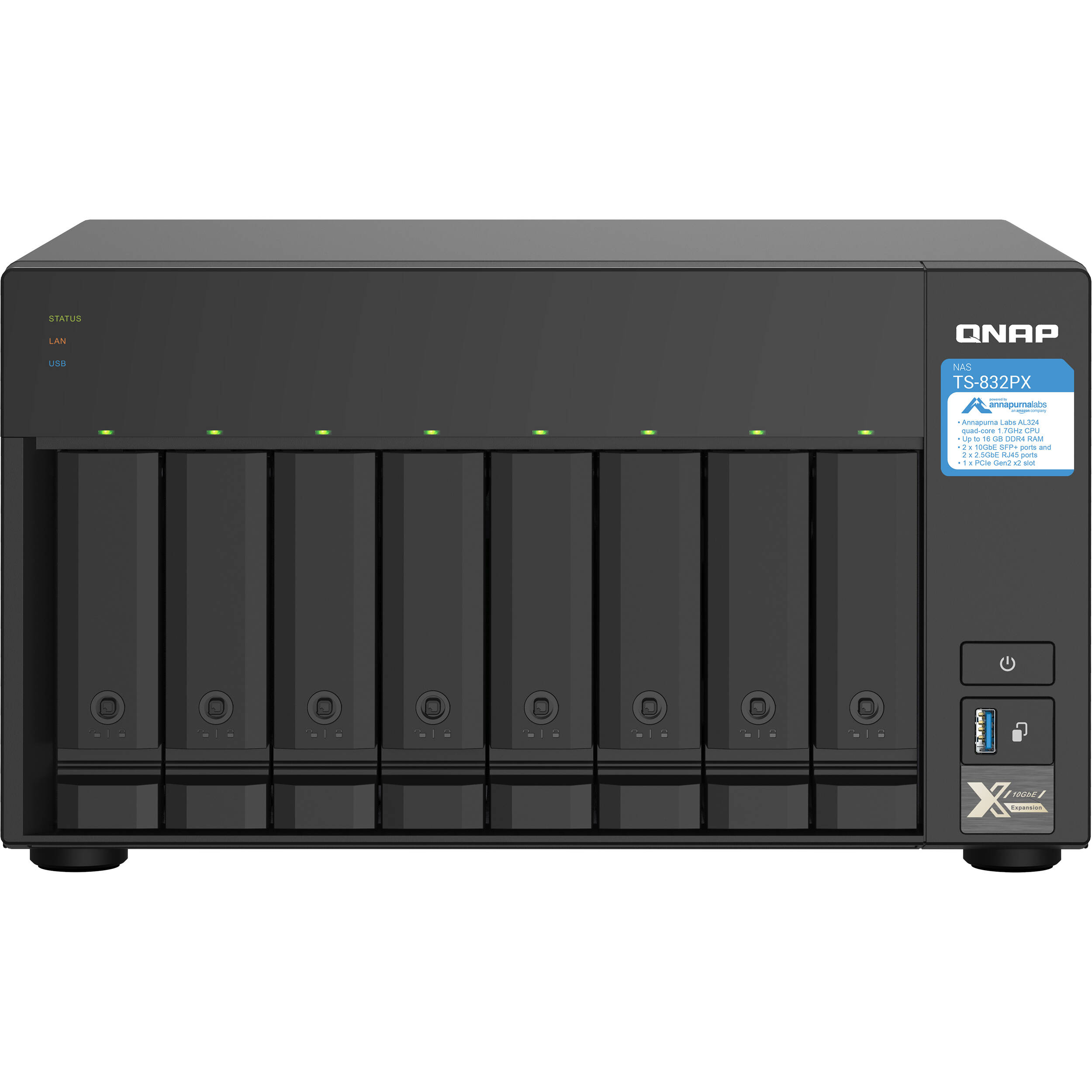 QNAP TS-832PX-4G-US 8-bay rack-mount NAS with 10 Gigabit Ethernet — view 2