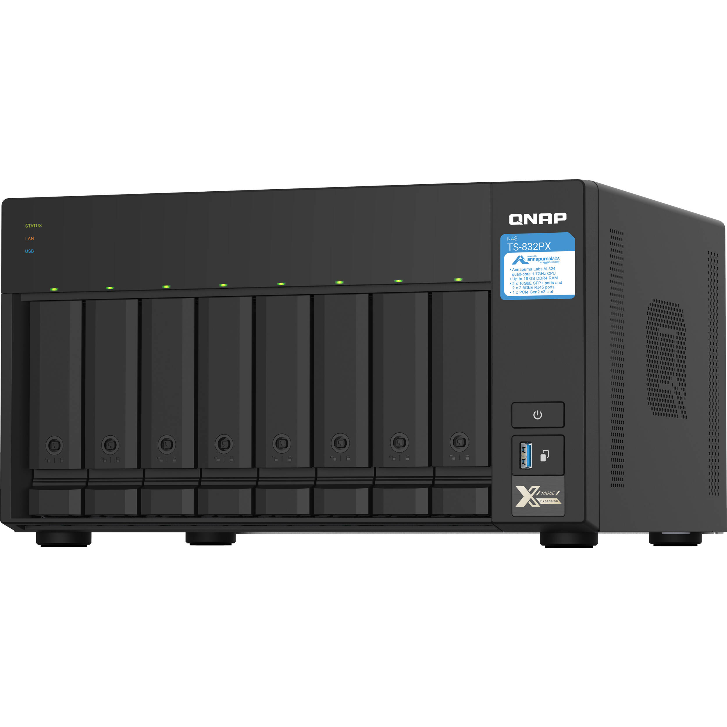 QNAP TS-832PX-4G-US 8-bay rack-mount NAS with 10 Gigabit Ethernet — view 3
