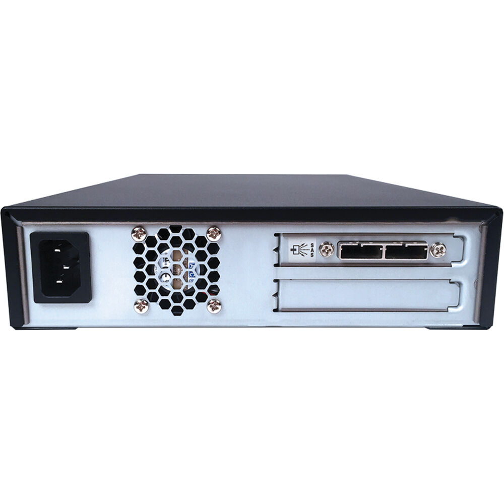 Quantum LTO-9 half-height tabletop tape drive in black with 12 Gb/s SAS HBA bundle — view 3