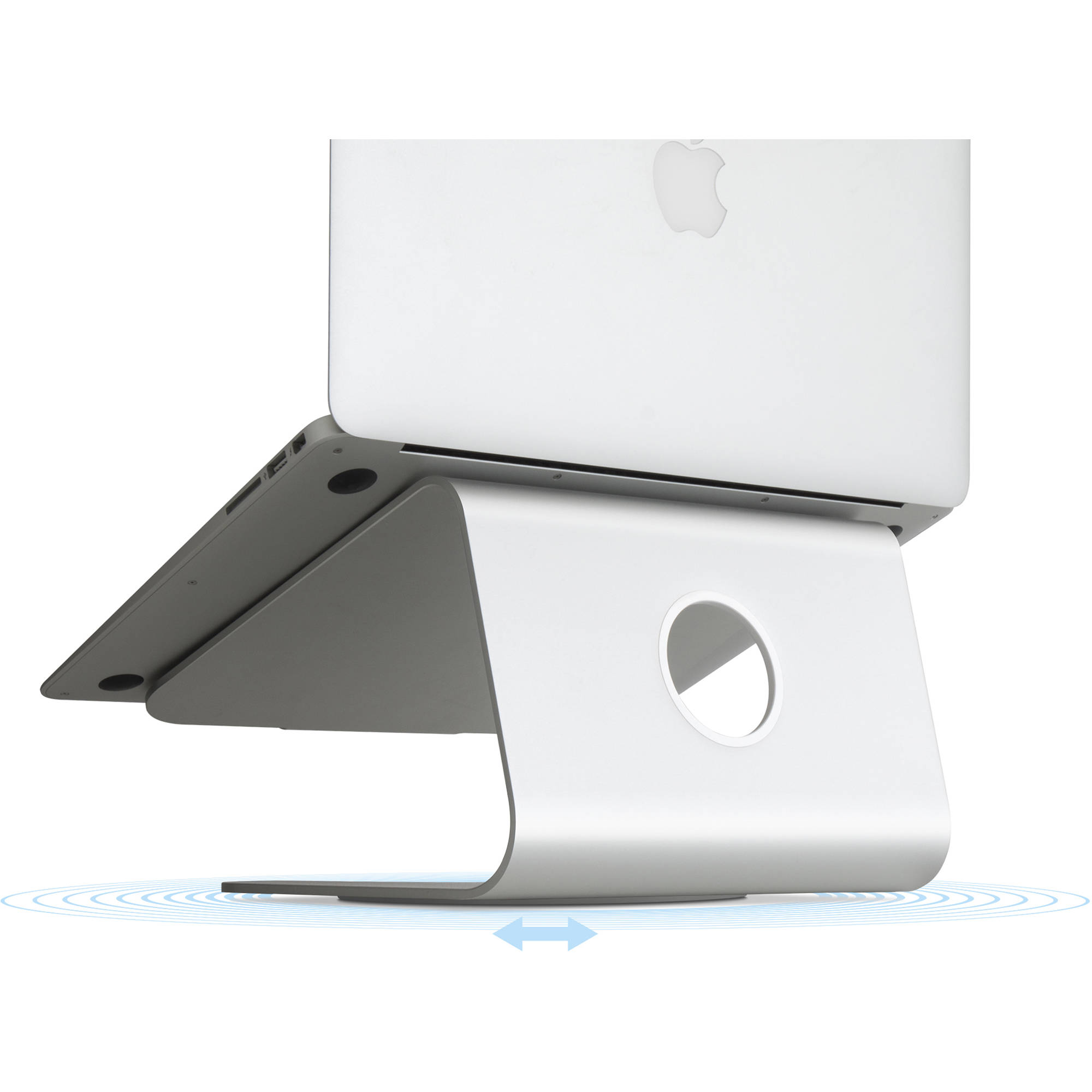 RAIN DESIGN mStand360 silver aluminum laptop stand with swivel base on a desk — view 2