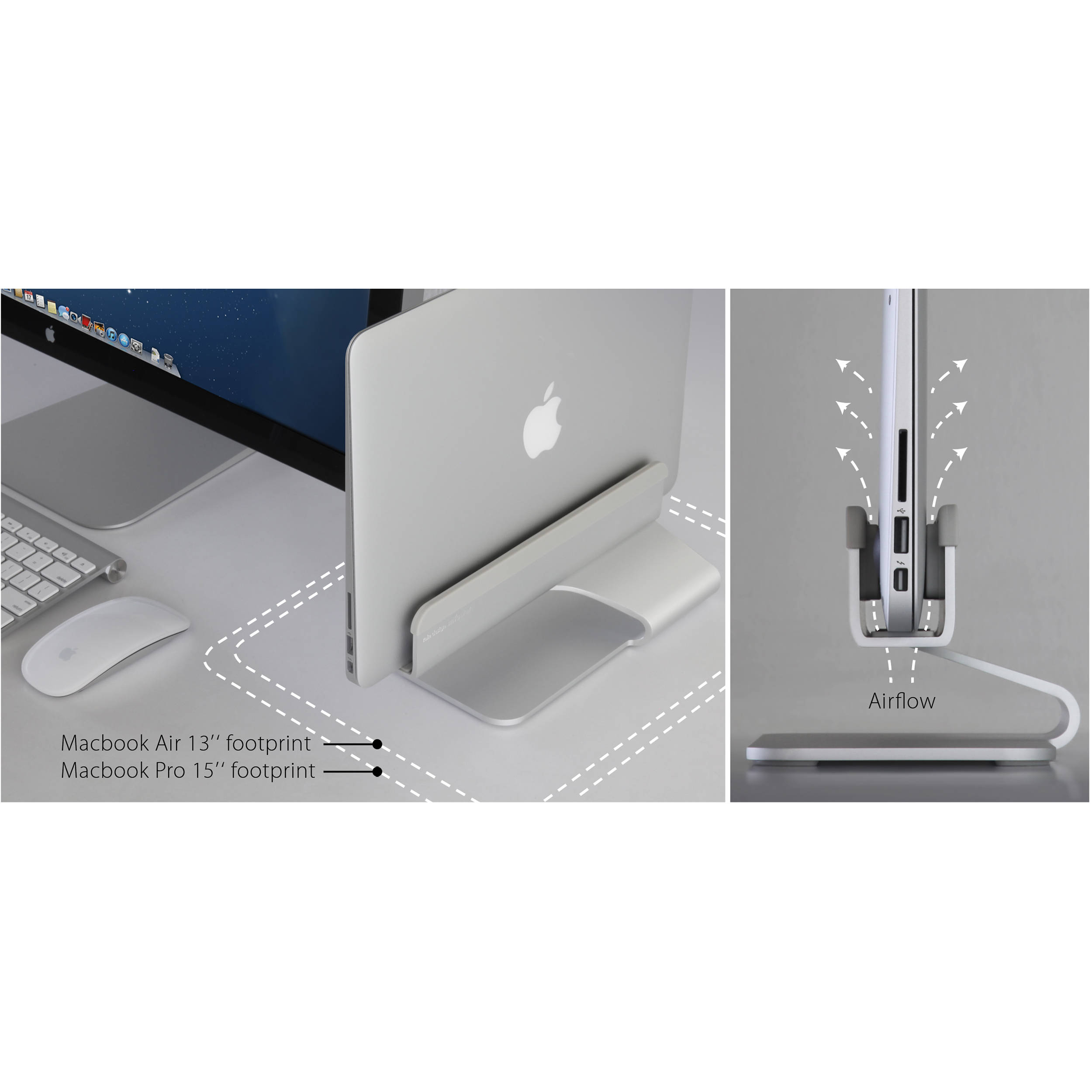RAIN DESIGN mTower silver vertical laptop stand holding a laptop upright on a desk — view 10