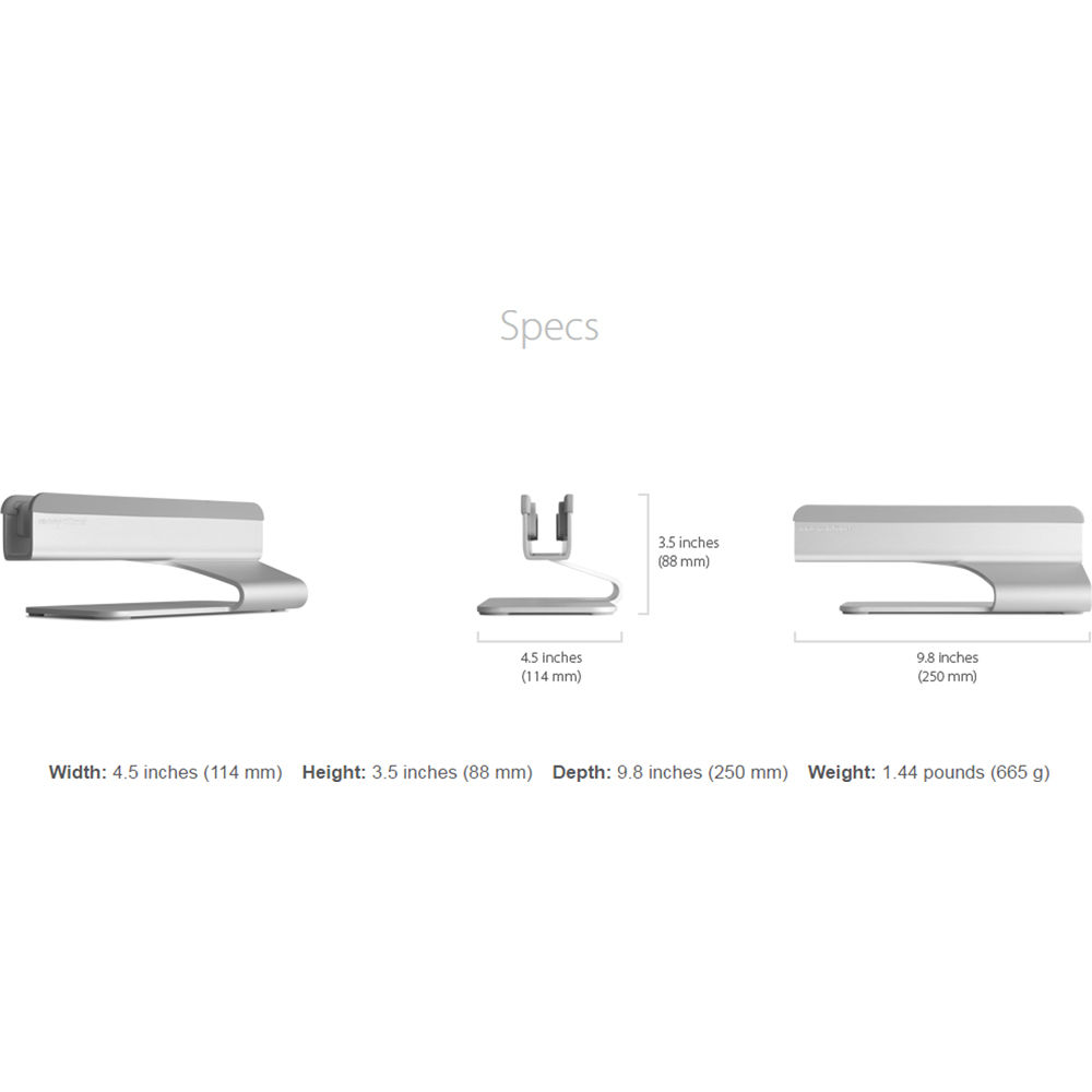 RAIN DESIGN mTower silver vertical laptop stand holding a laptop upright on a desk — view 11