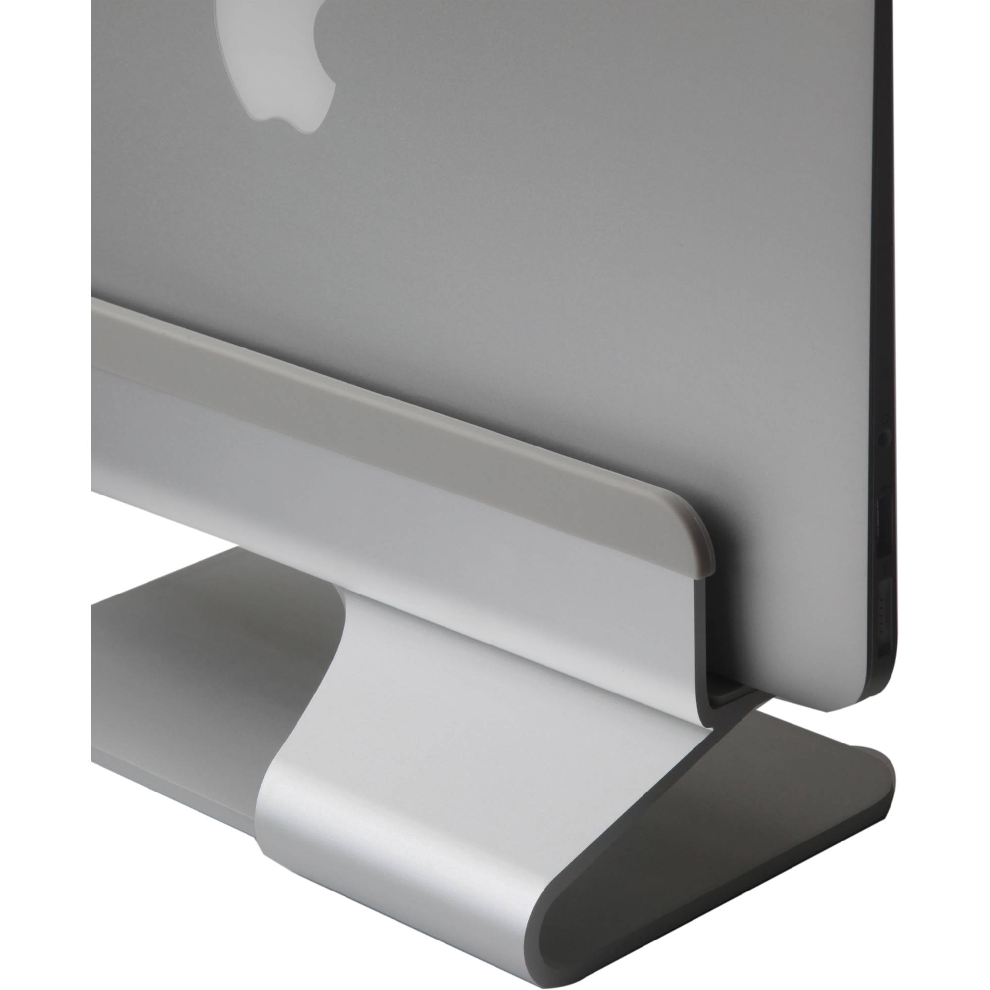 RAIN DESIGN mTower silver vertical laptop stand holding a laptop upright on a desk — view 7