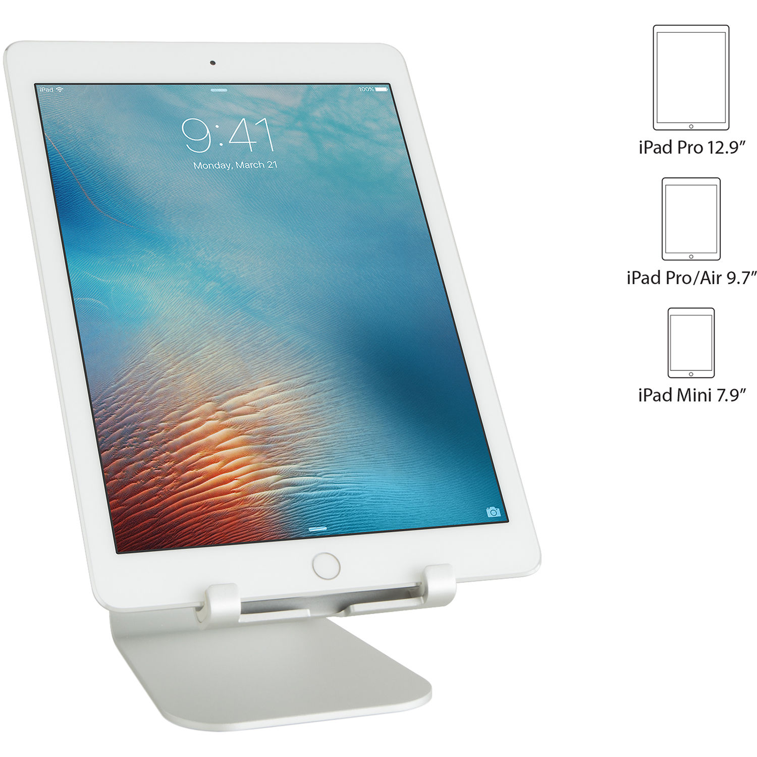 Rain Design mStand tablet stand in silver for desktop use — view 5