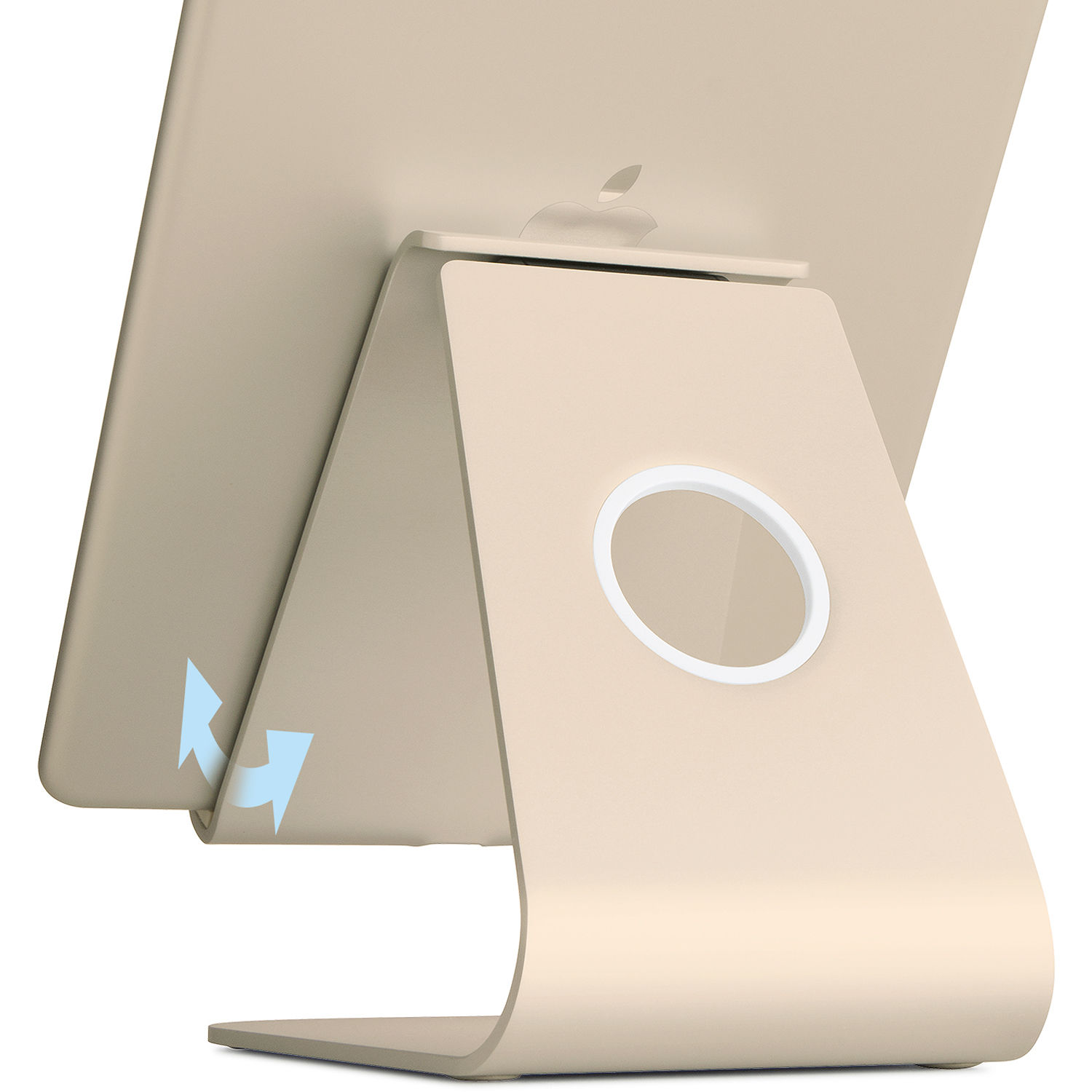 Rain Design mStand TabletPlus gold adjustable tablet stand for iPad on a desktop — view 2