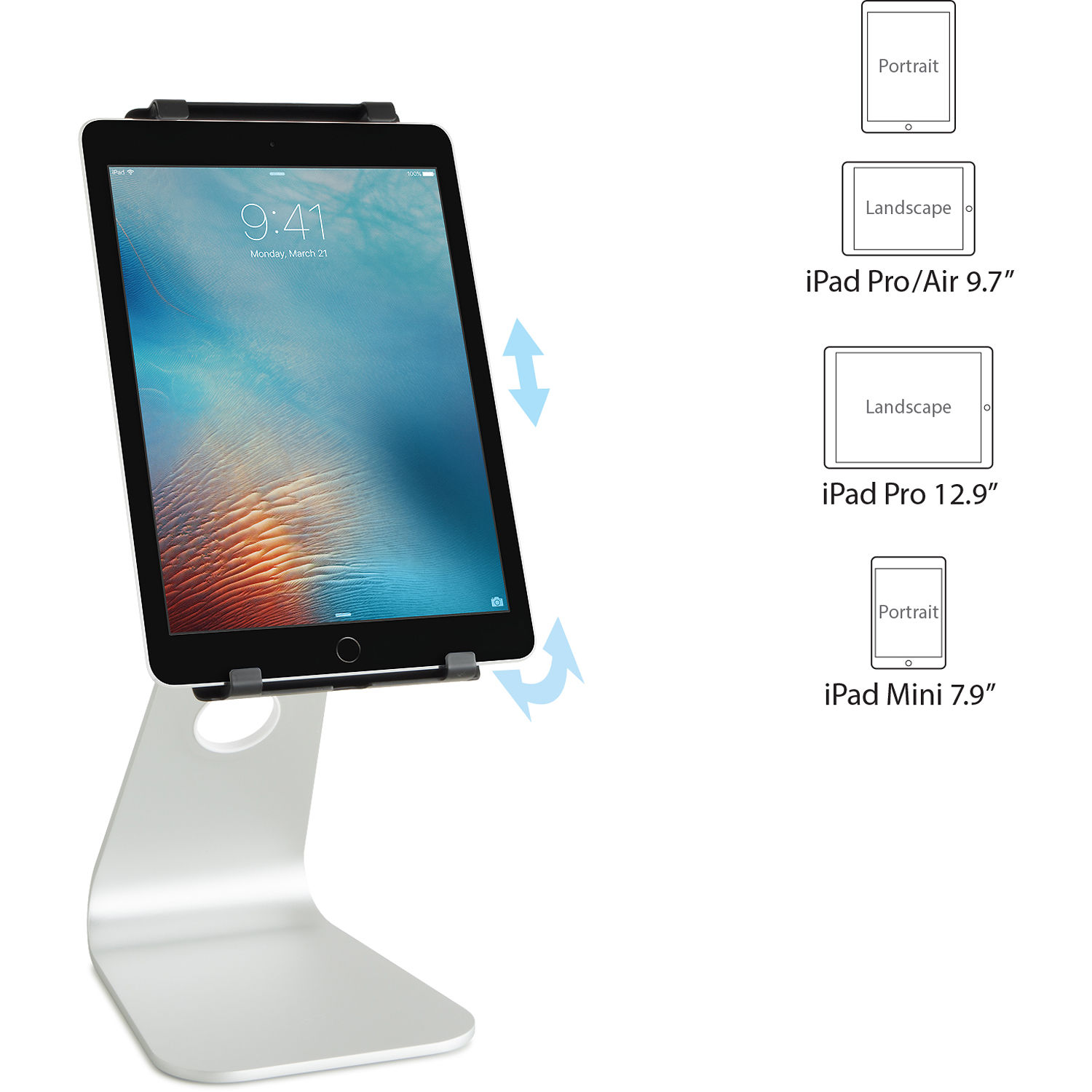 Silver RAIN DESIGN mStand TabletPro adjustable aluminum stand for iPad Pro and iPad Air — view 2