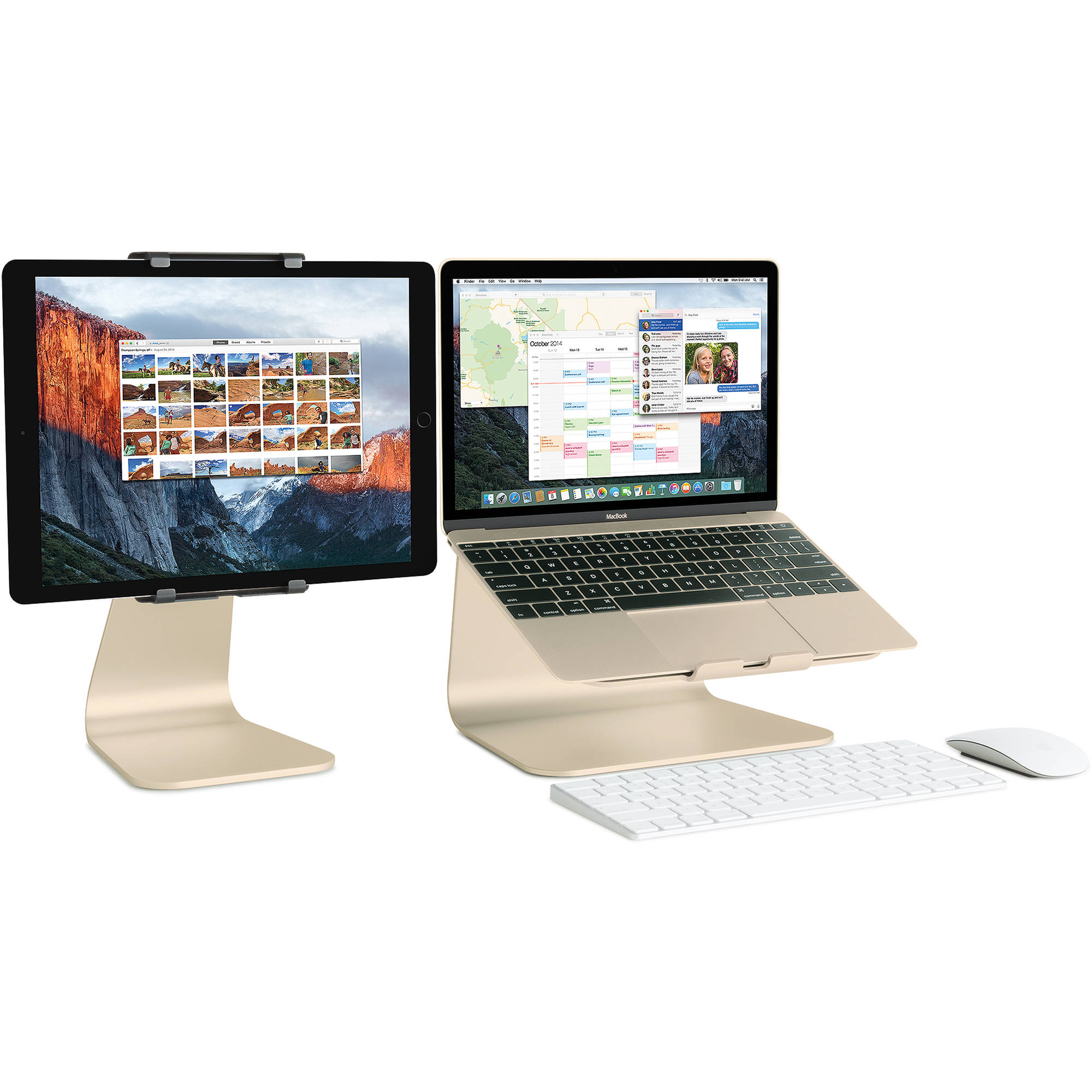 Rain Design mStand gold laptop stand on a desktop workstation — view 9