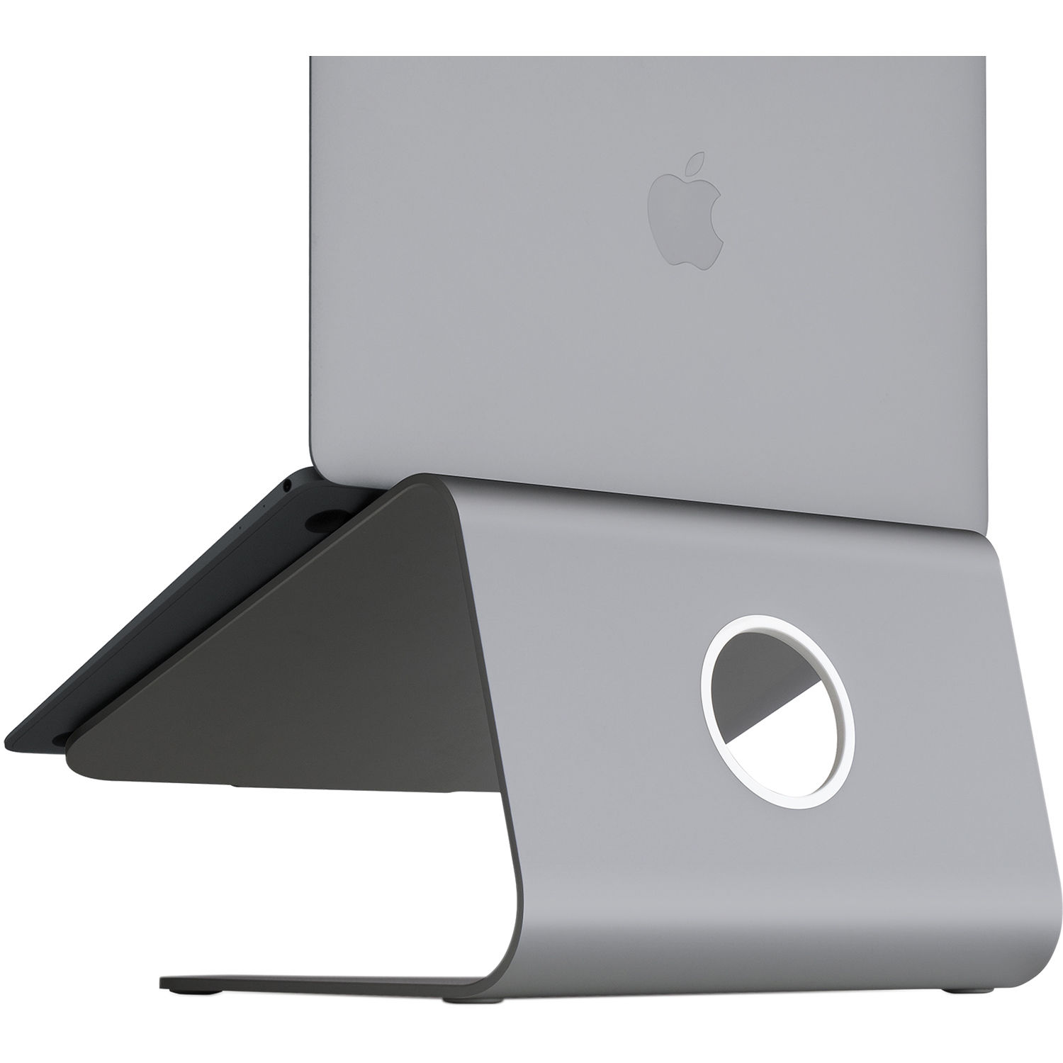 Rain Design mStand laptop stand in Space Grey, aluminum desktop riser for improved ergonomics — view 3