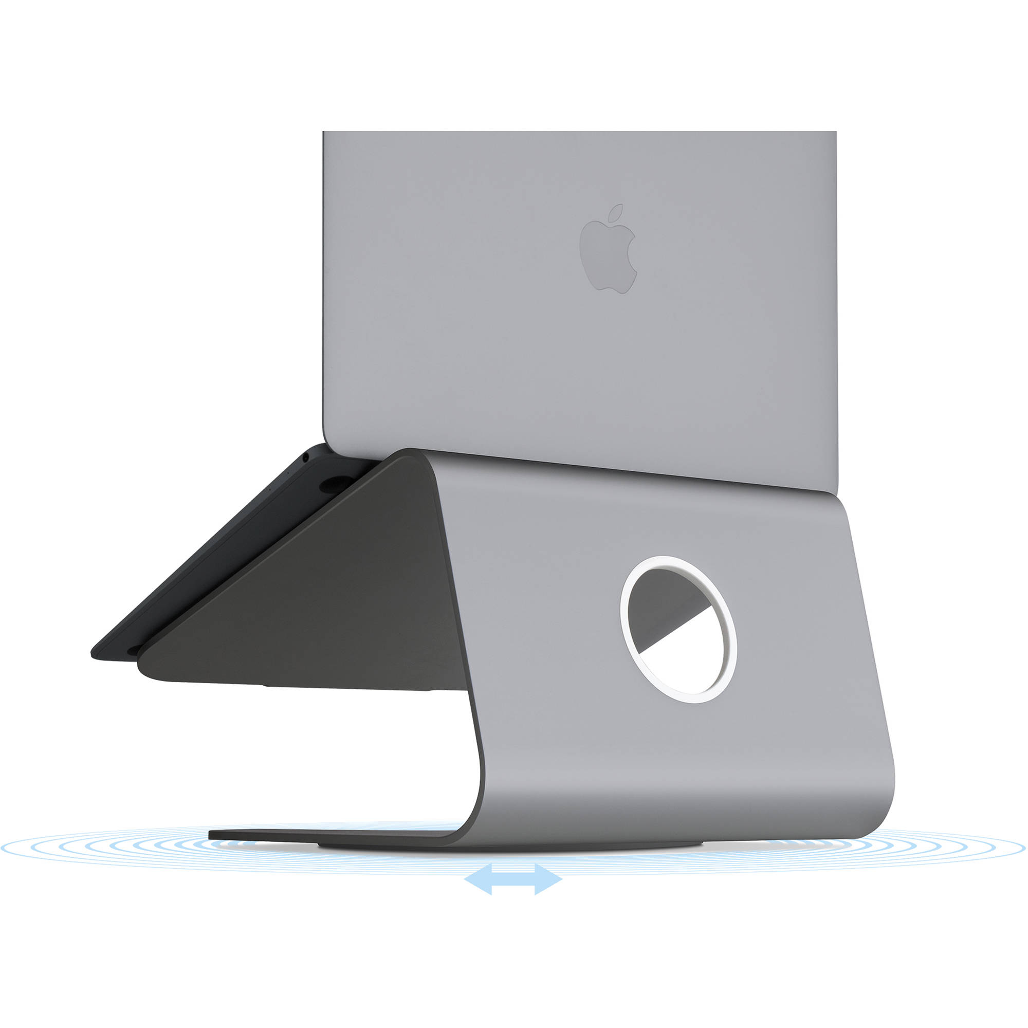 Rain Design mStand360 laptop stand in space grey with 360-degree swivel base — view 3