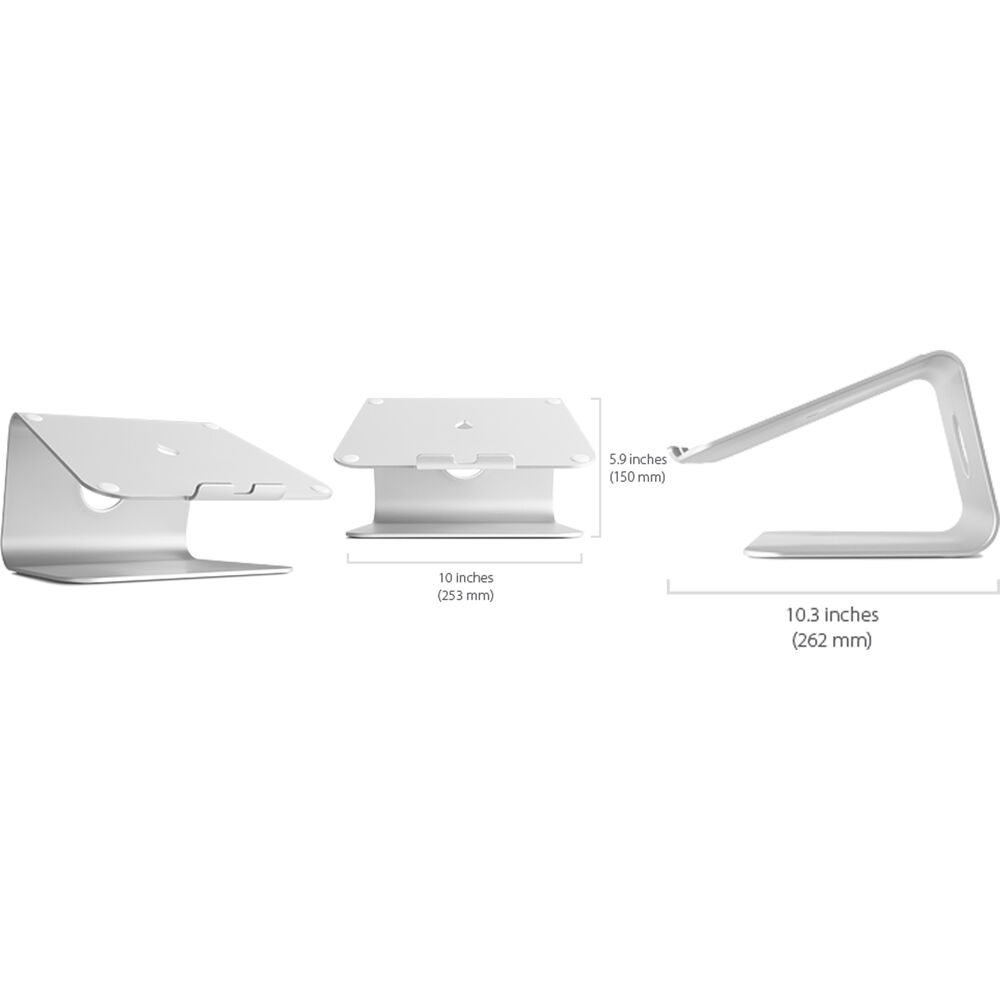 Rain Design mStand black aluminum laptop stand on a desk — view 2