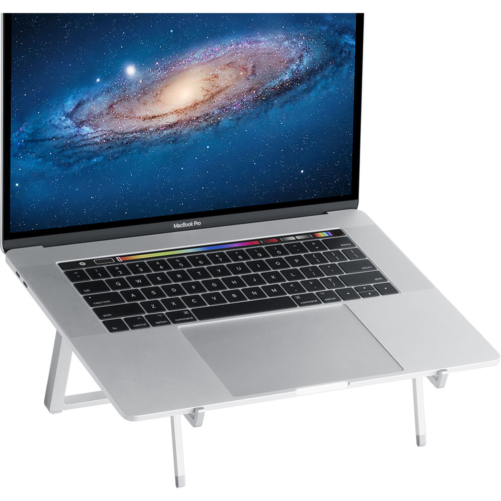 Silver Rain Design mBar Pro+ foldable laptop stand raising a laptop screen 5.5 inches — view 6