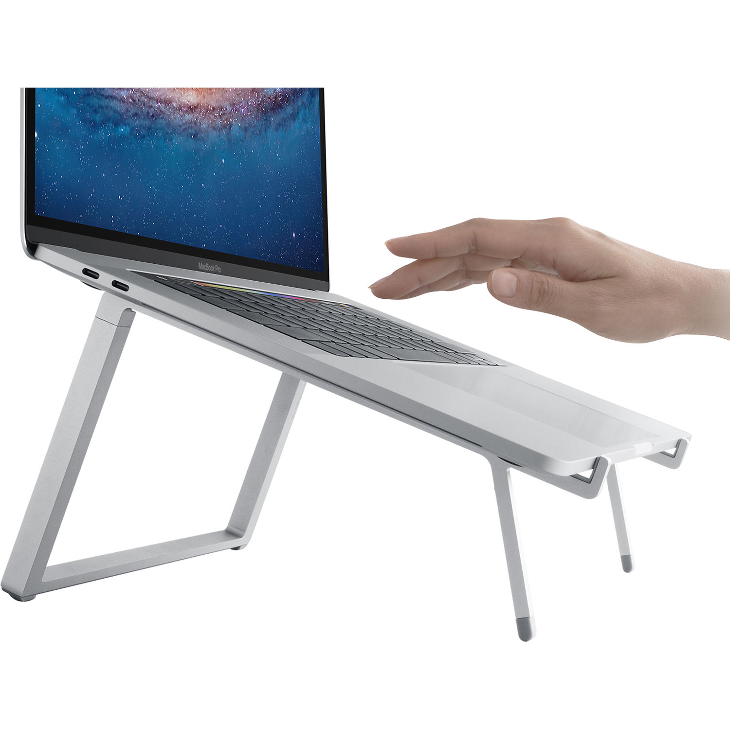 Silver Rain Design mBar Pro+ foldable laptop stand raising a laptop screen 5.5 inches — view 7