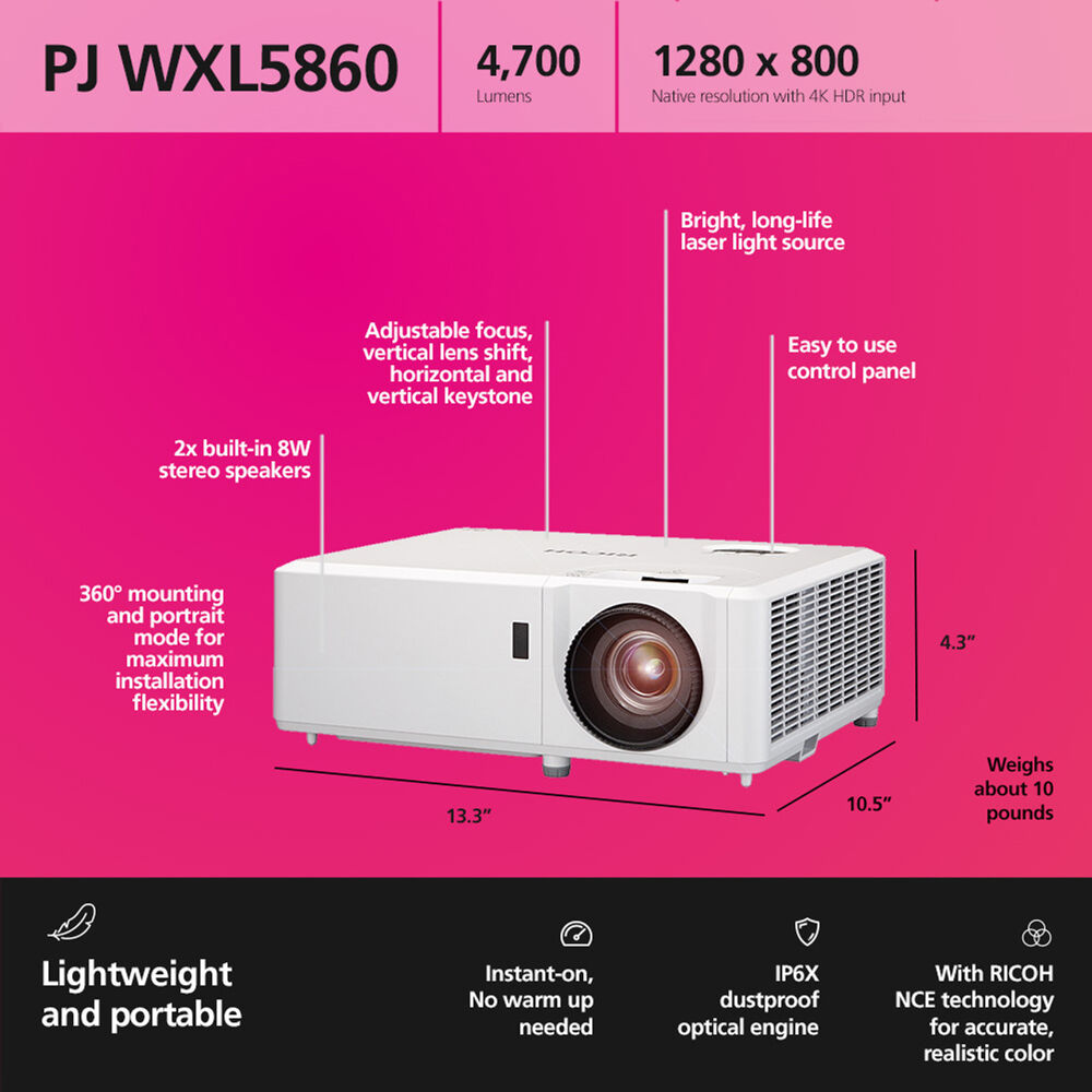 Ricoh PJ WXL5860 laser projector for installed conference room use — view 10