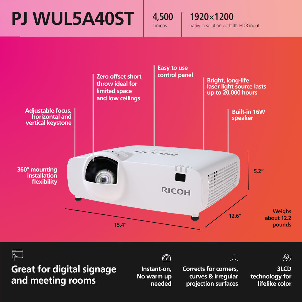 Ricoh PJ WUL5A40ST short-throw laser projector for compact rooms — view 9