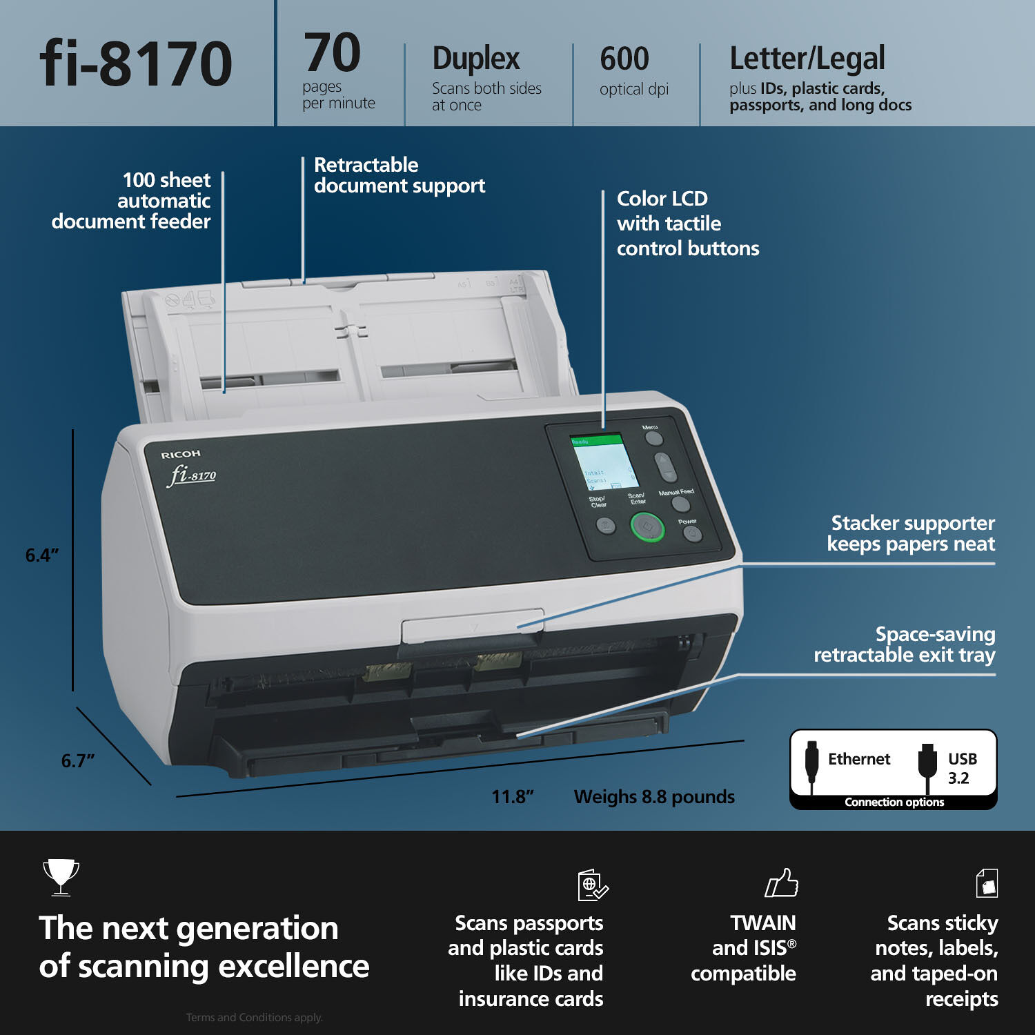 Ricoh fi-8170 Deluxe Bundle with PaperStream Capture Pro 5 document scanner package — view 6