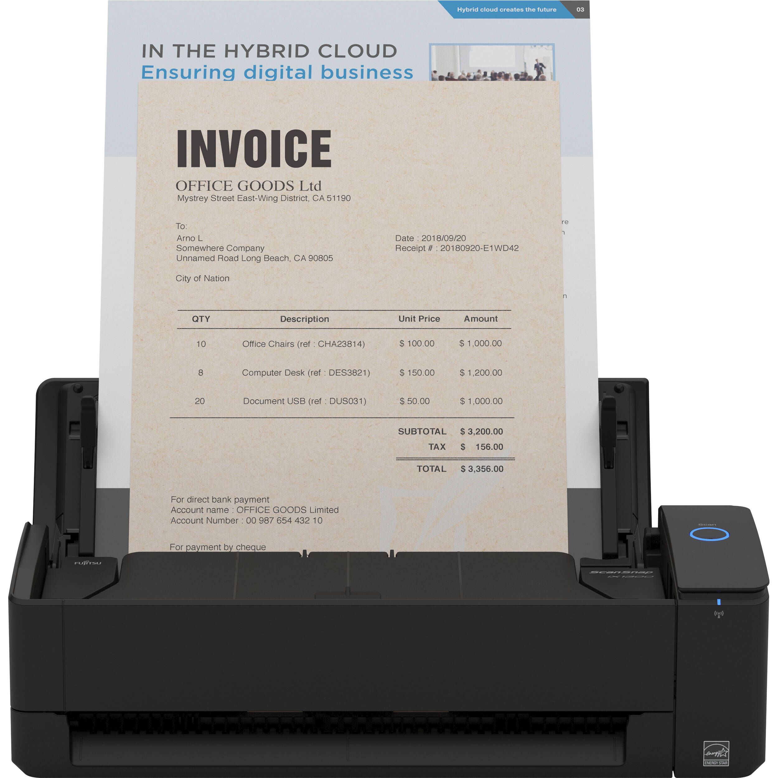 RICOH ScanSnap iX1300 black compact duplex document scanner for desktop scanning — view 4