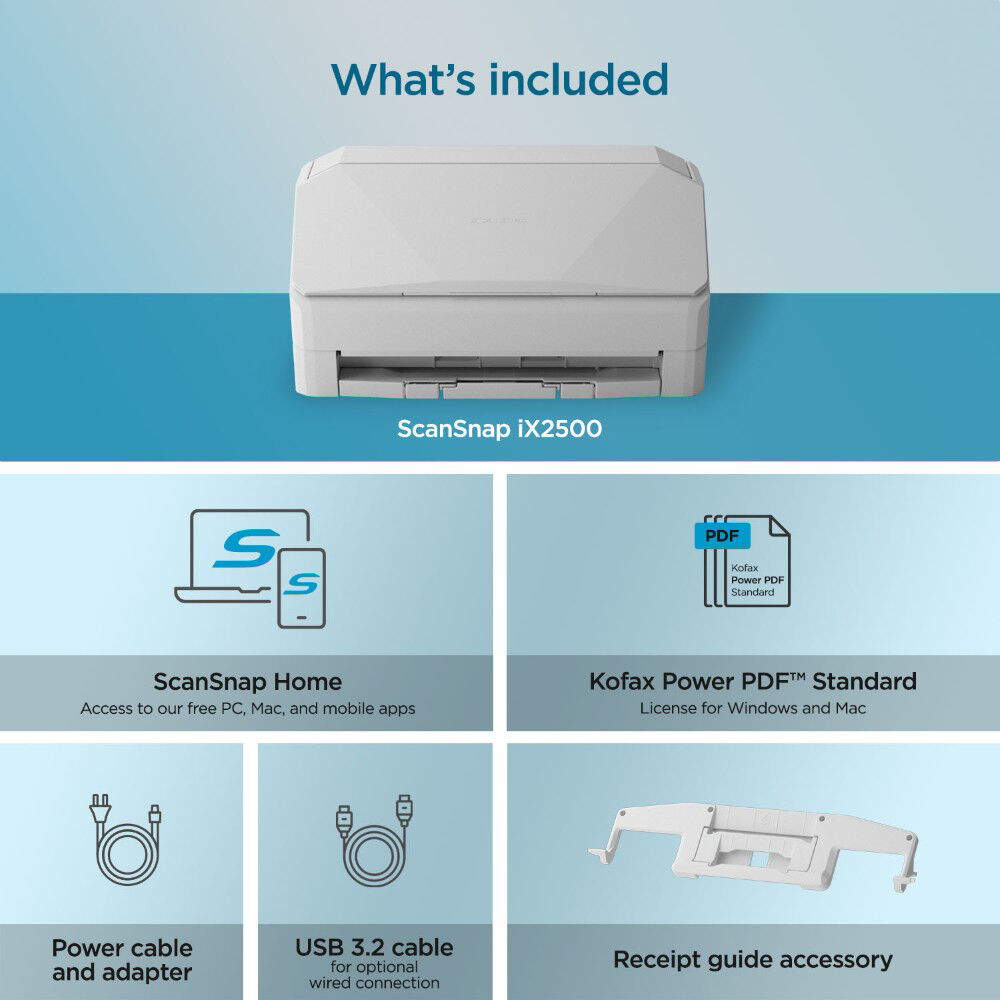 Ricoh ScanSnap iX2500 white desktop scanner with 1-year depot warranty — view 5