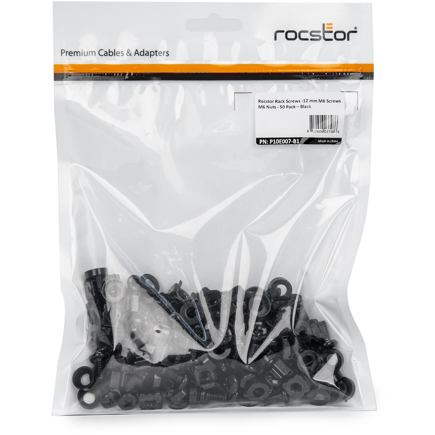 Rocstor 50 pack rack screws with M6 12 mm screws and cage nuts for secure rack mounting — view 3