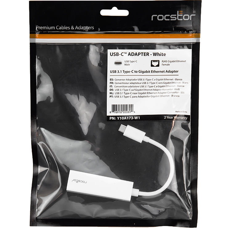 Rocstor USB-C to Gigabit Ethernet adapter with USB Type-C connector and RJ-45 port — view 5