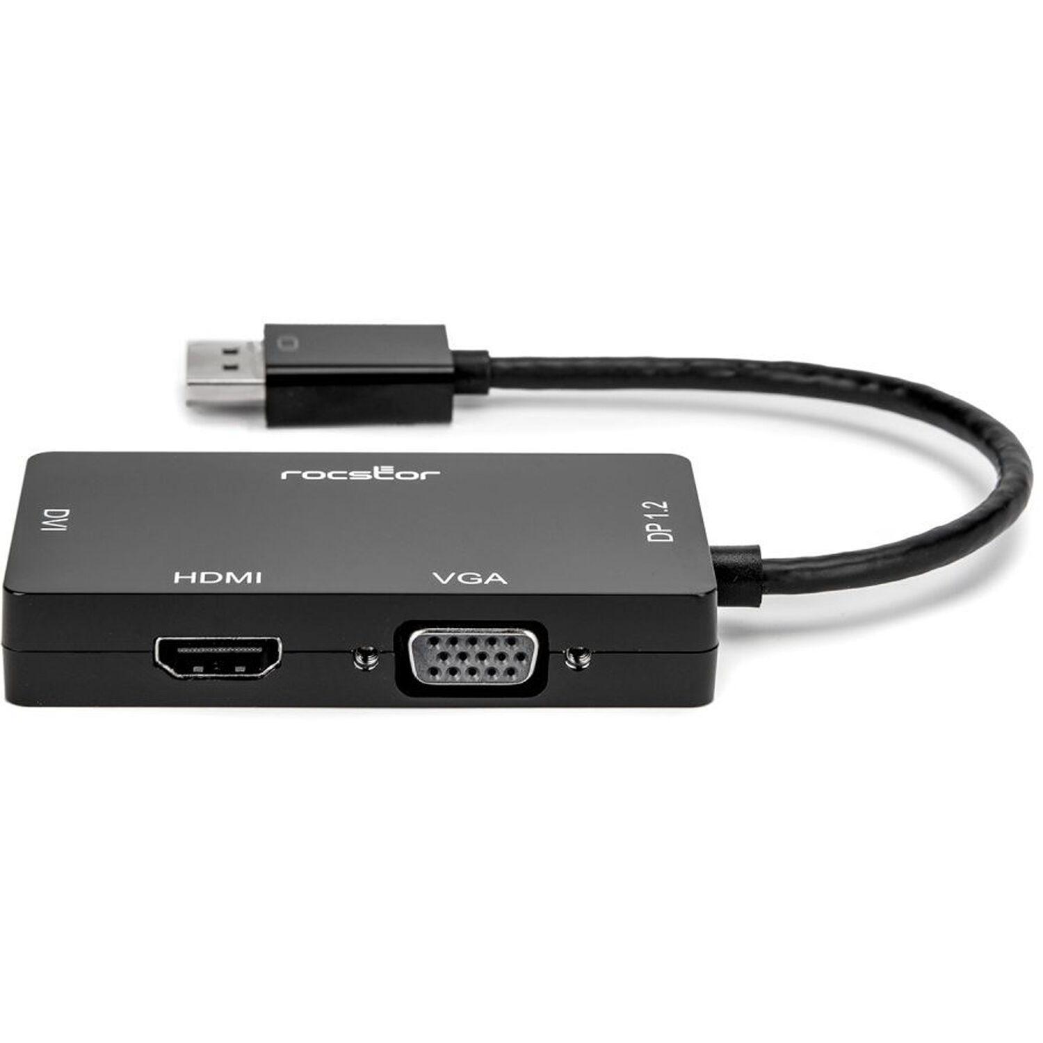 Rocstor 3-in-1 DisplayPort adapter for HDMI, VGA, or DVI displays with 4Kx2K support — view 4