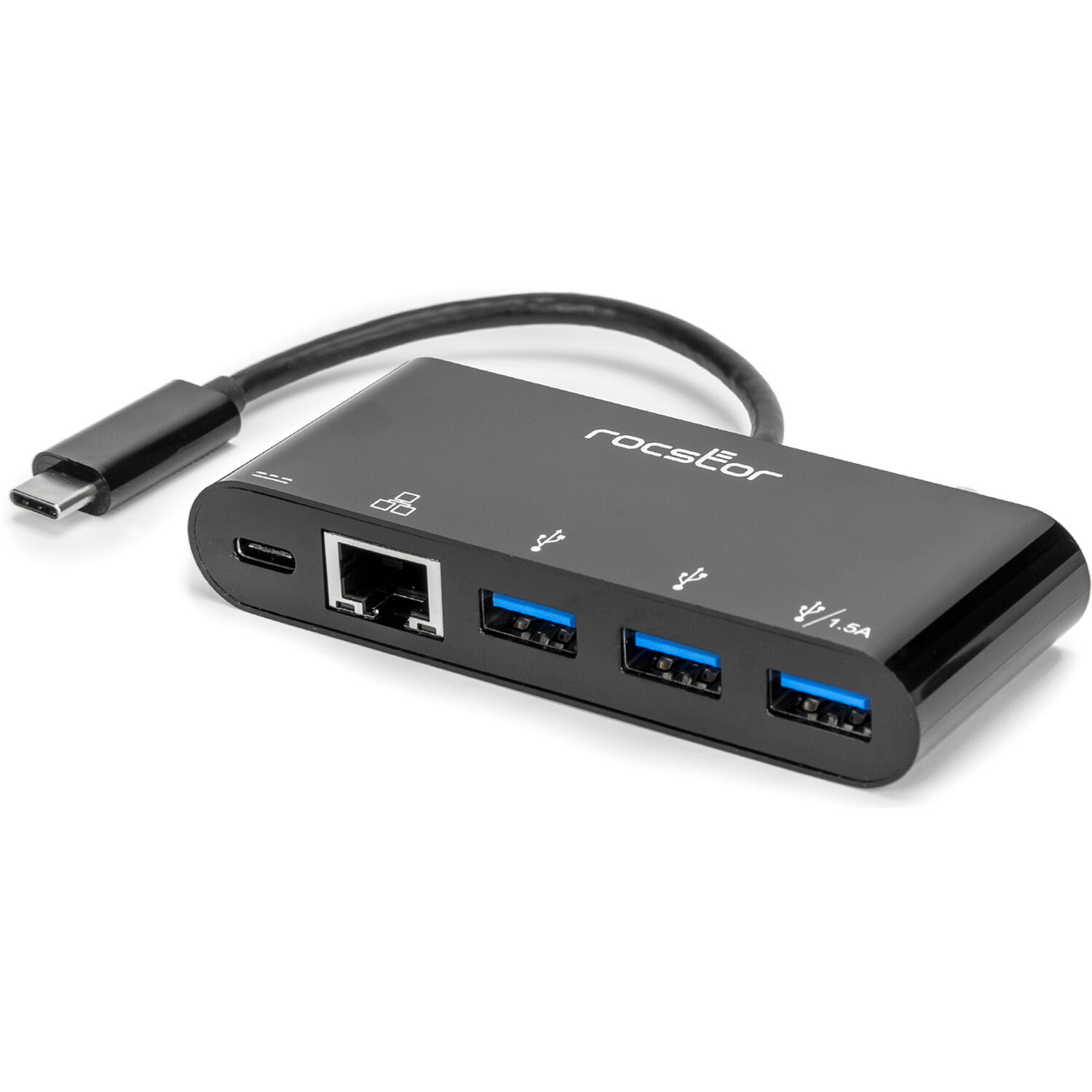 ROCSTOR PREMIUM USB-C TO ETHERNET ADAPTER WITH 3-PORT USB 3.0 HUB AND POWER DELI — view 3