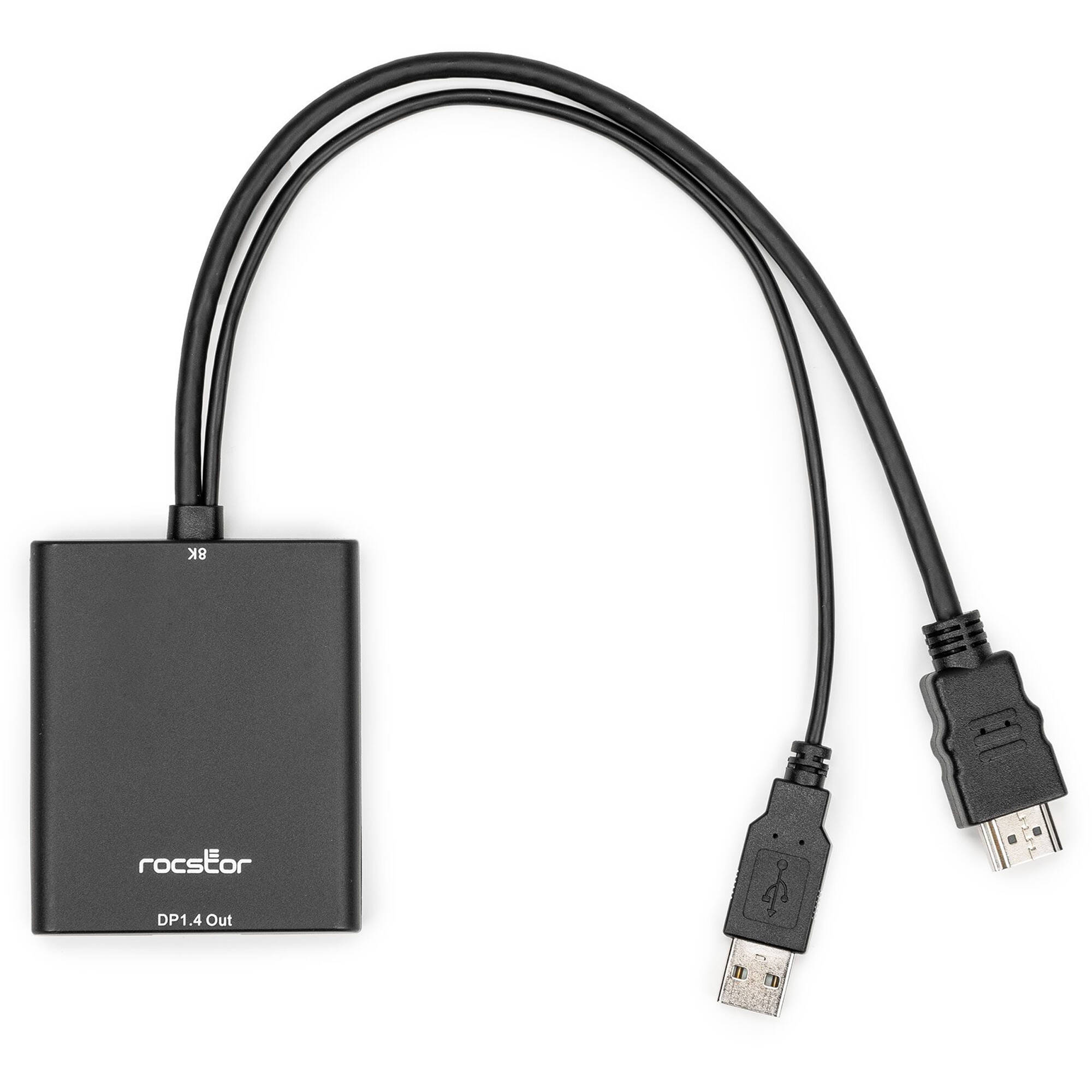 Rocstor HDMI to DisplayPort 8K adapter with USB Type-A cable for active video conversion — view 2