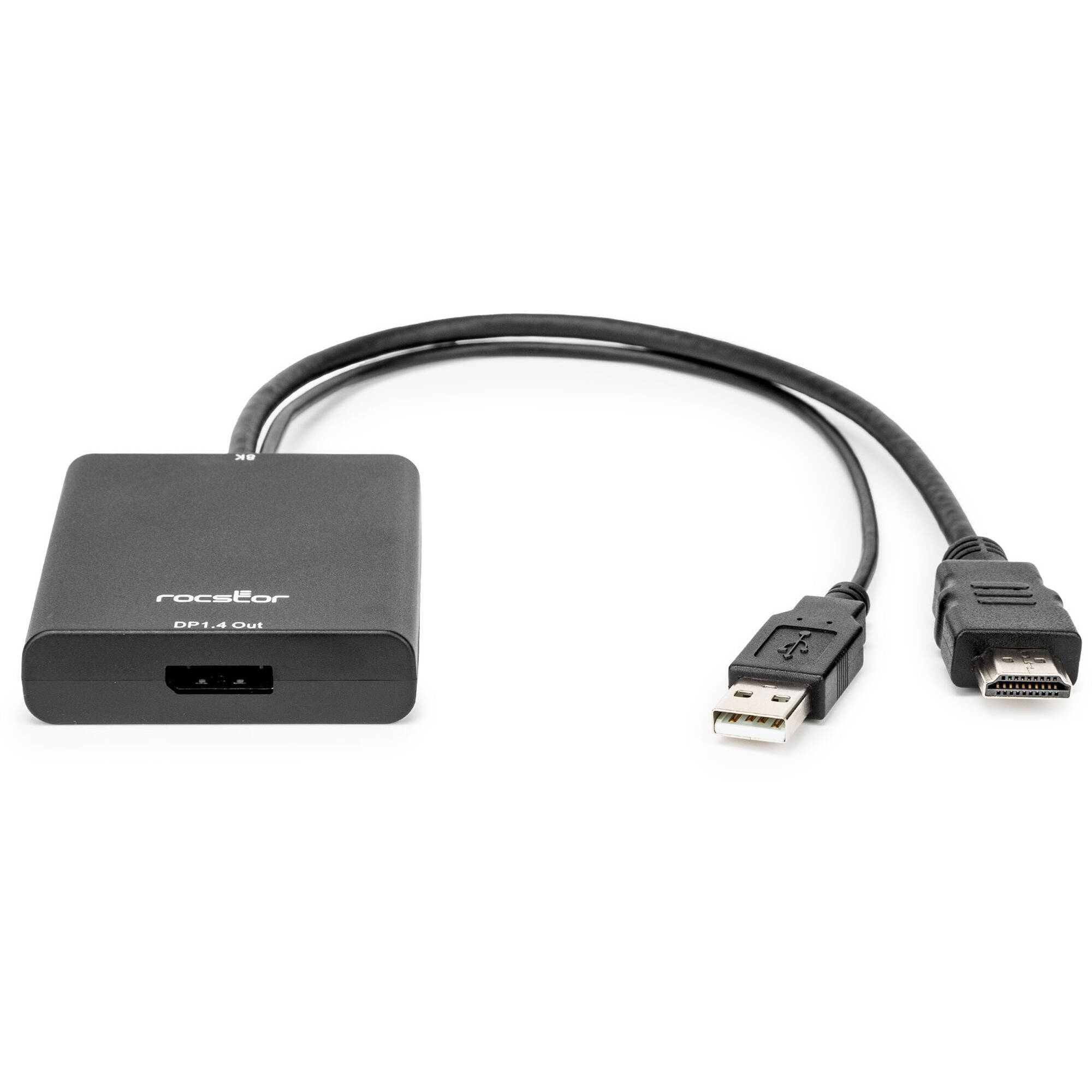 Rocstor HDMI to DisplayPort 8K adapter with USB Type-A cable for active video conversion — view 3