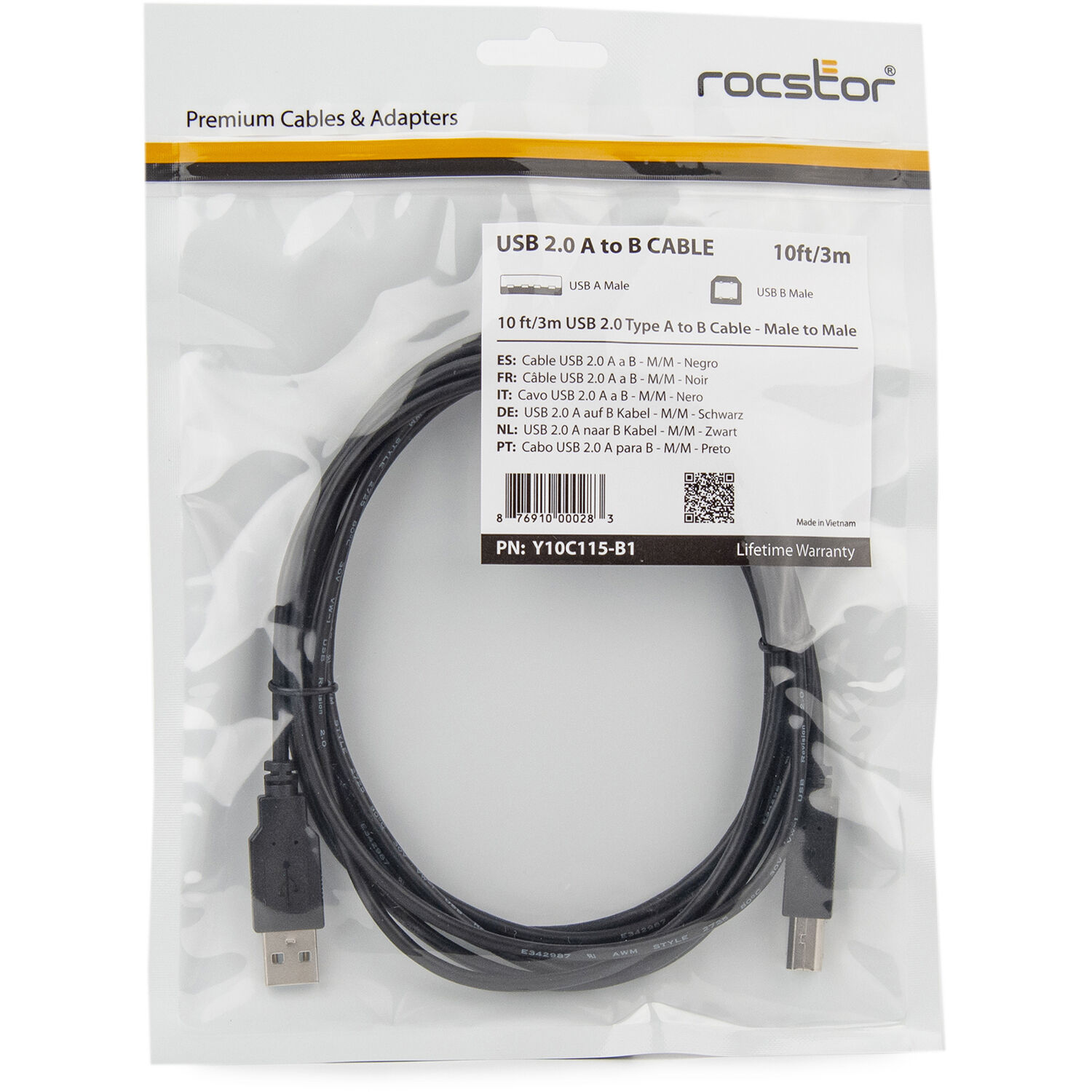 Rocstor 10 ft USB 2.0 Type A male-to-male cable for charge and sync — view 5