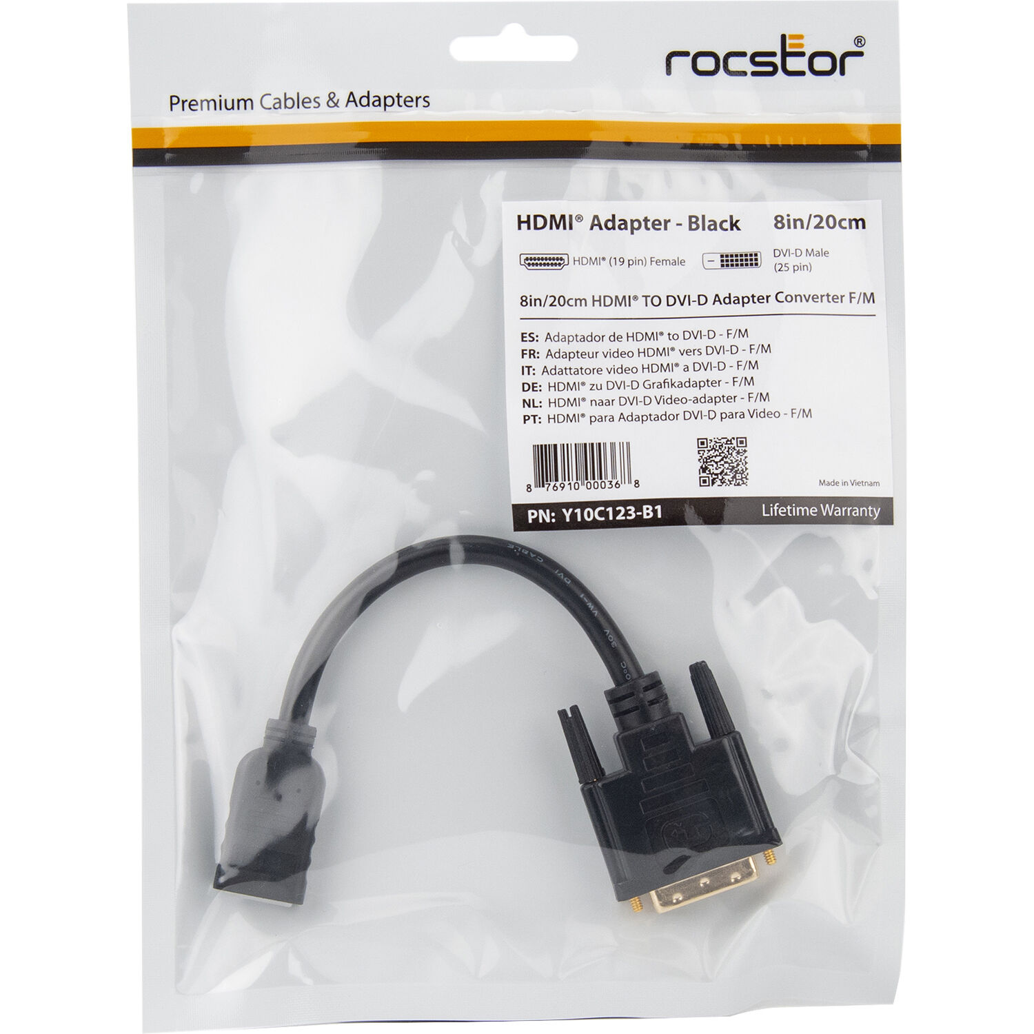 PREMIUM HDMI TO DVI-D VIDEO CABLE ADAPTER - 8IN - HDMI FEMALE TO DVI MALE - DVI/ — view 5
