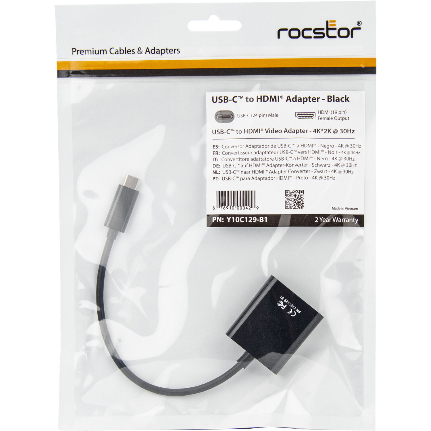 Rocstor premium USB-C to HDMI adapter, 6 inch cable, for 4K 60 Hz display connection — view 5