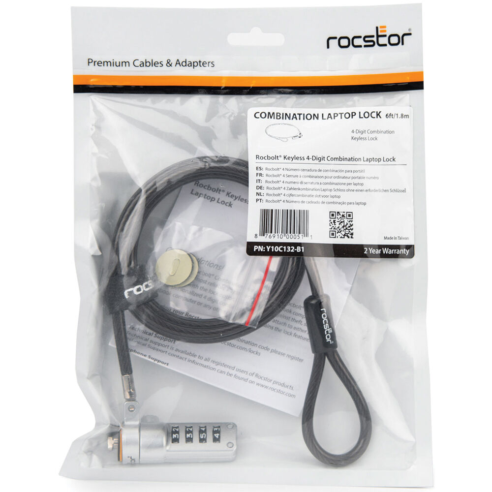 Rocbolt 4-digit combination cable lock with 6 ft cable for notebook security — view 5
