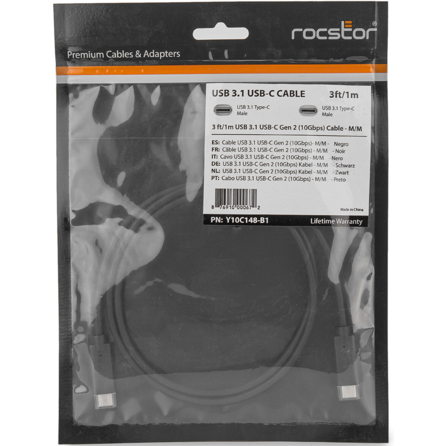 Rocstor 3 ft USB-C male-to-male cable for USB 3.1 Gen 2 10 Gbps connections — view 5