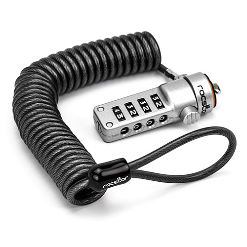 ROCBOLT portable security cable with combination lock and self-coiling steel cable for laptops and tablets — view 2