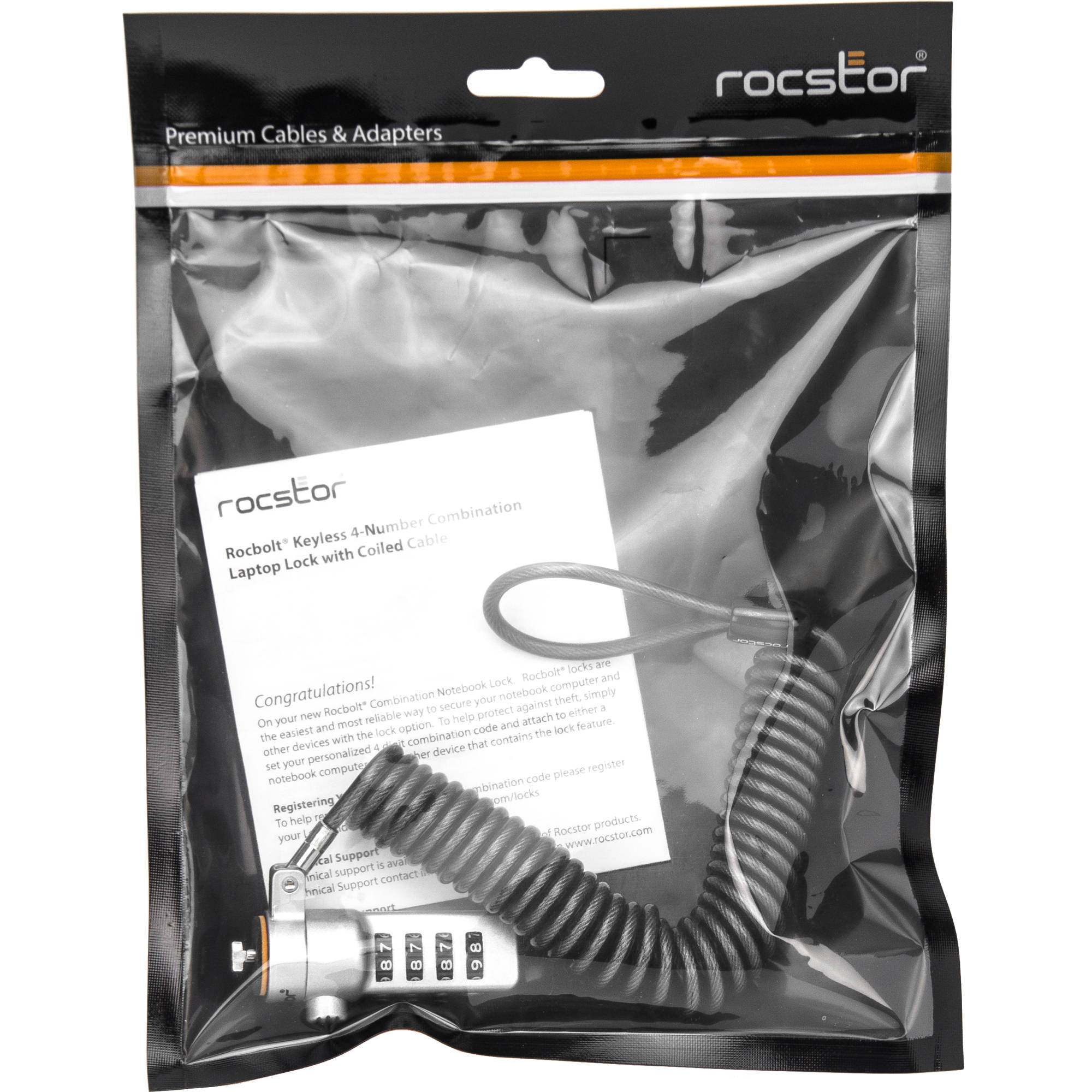 ROCBOLT portable security cable with combination lock and self-coiling steel cable for laptops and tablets — view 6