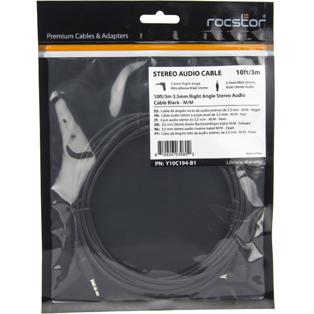 SLIM 3.5MM TO RIGHT ANGLE STEREO AUDIO CABLE 10 FT M/M MINI-PHONE MALE STEREO AU — view 4