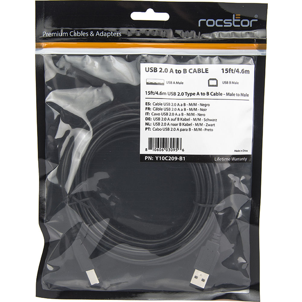 Rocstor 6 ft USB Type-A male to Type-B male printer cable for USB 2.0 devices — view 6