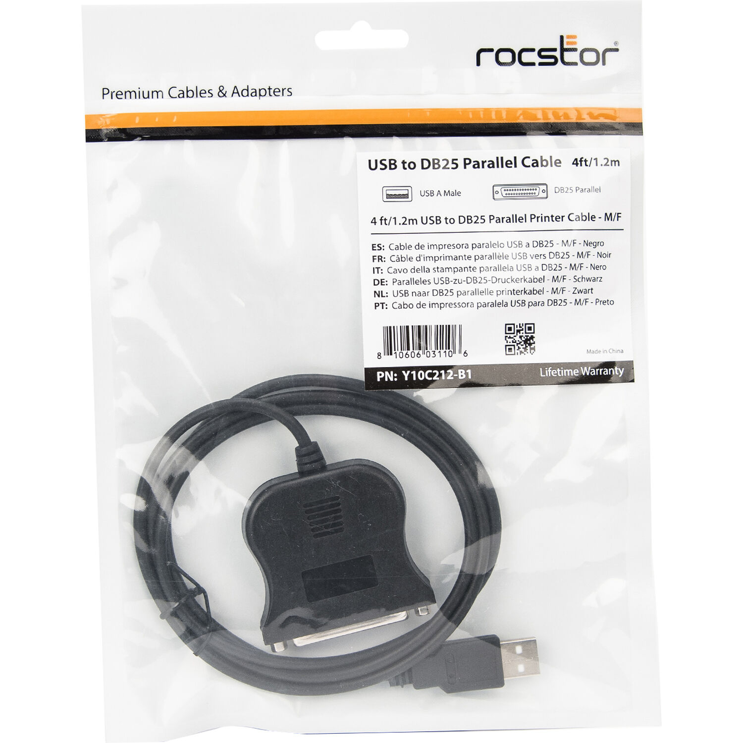 Rocstor 4 ft USB Type A male to DB25 parallel printer adapter cable — view 7