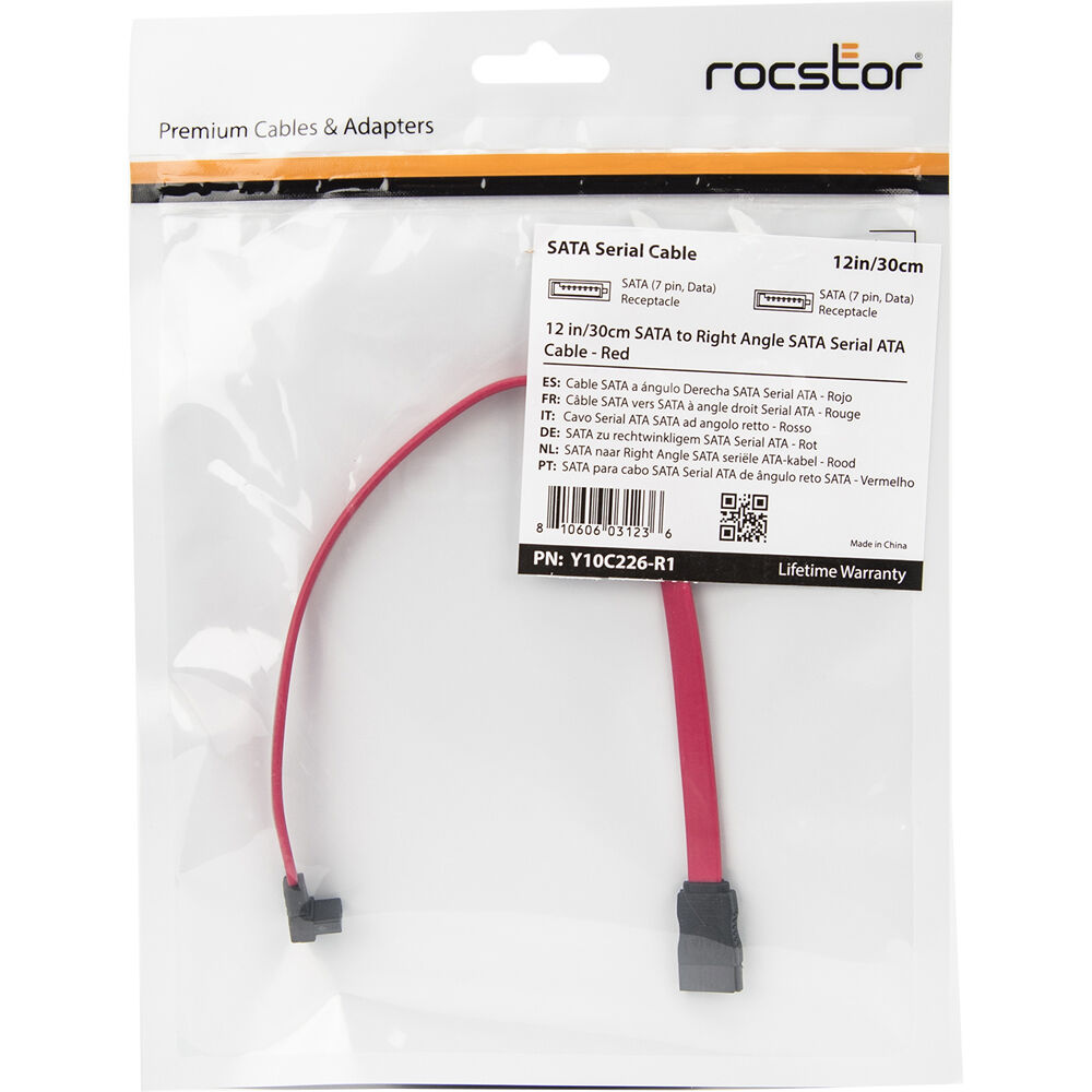 Rocstor 12 inch SATA to right angle SATA Serial ATA cable for internal storage connections — view 6