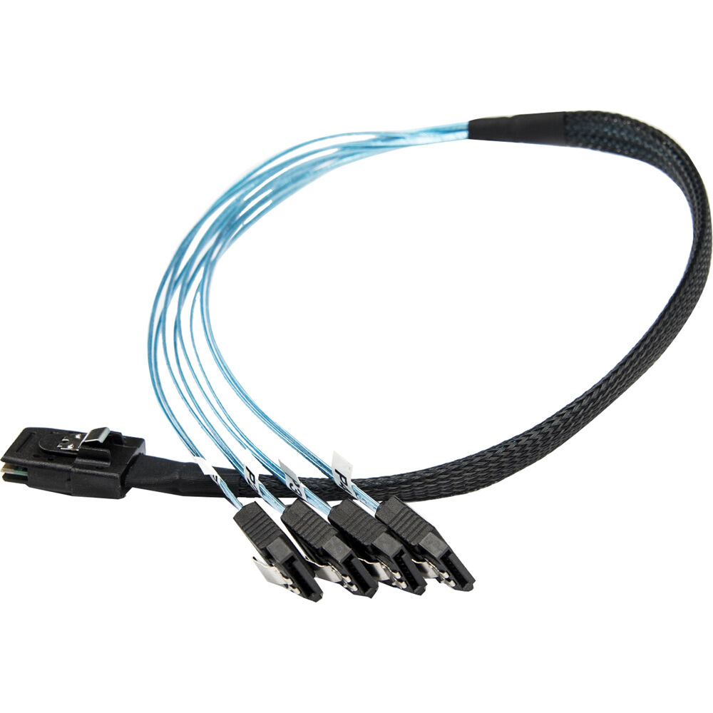 20 inch SAS cable with SFF-8087 to 4x latching SATA connectors for internal storage — view 2