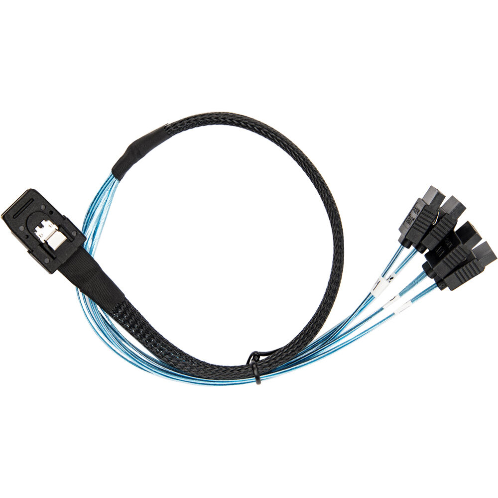 20 inch SAS cable with SFF-8087 to 4x latching SATA connectors for internal storage — view 3