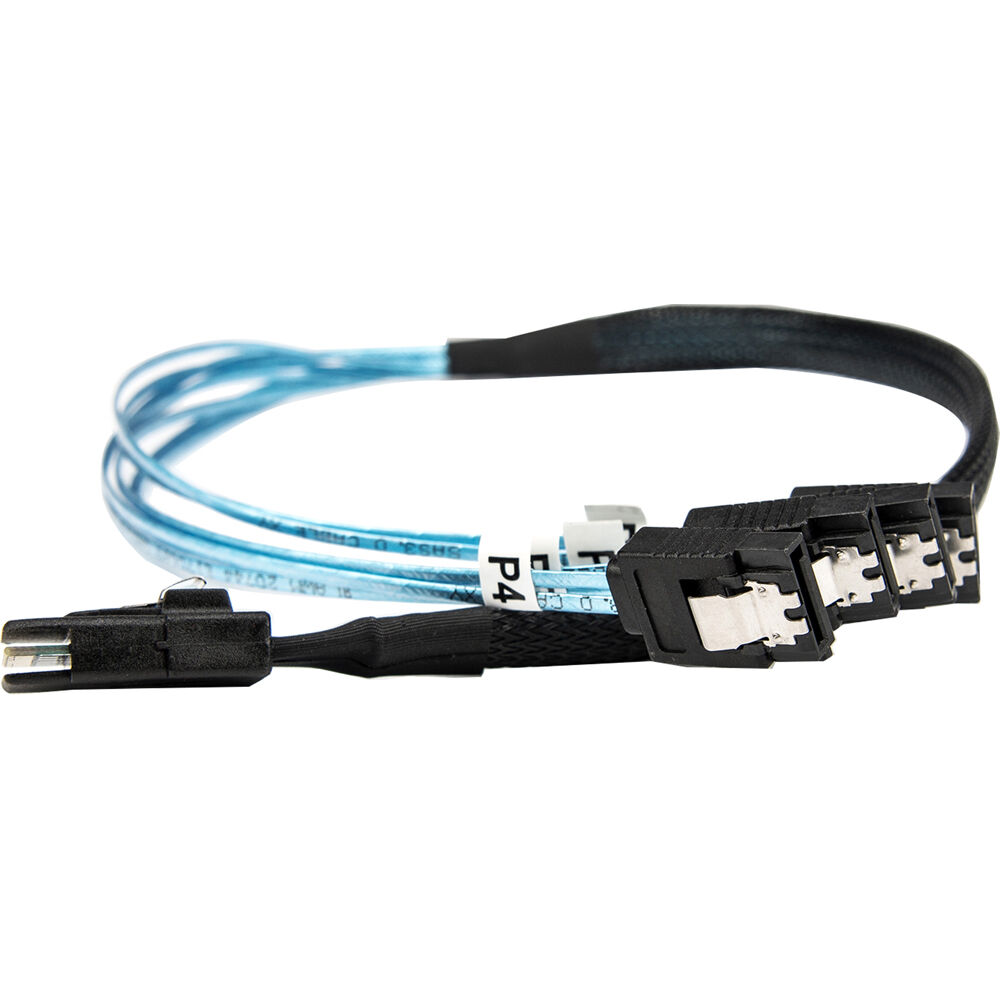 20 inch SAS cable with SFF-8087 to 4x latching SATA connectors for internal storage — view 4