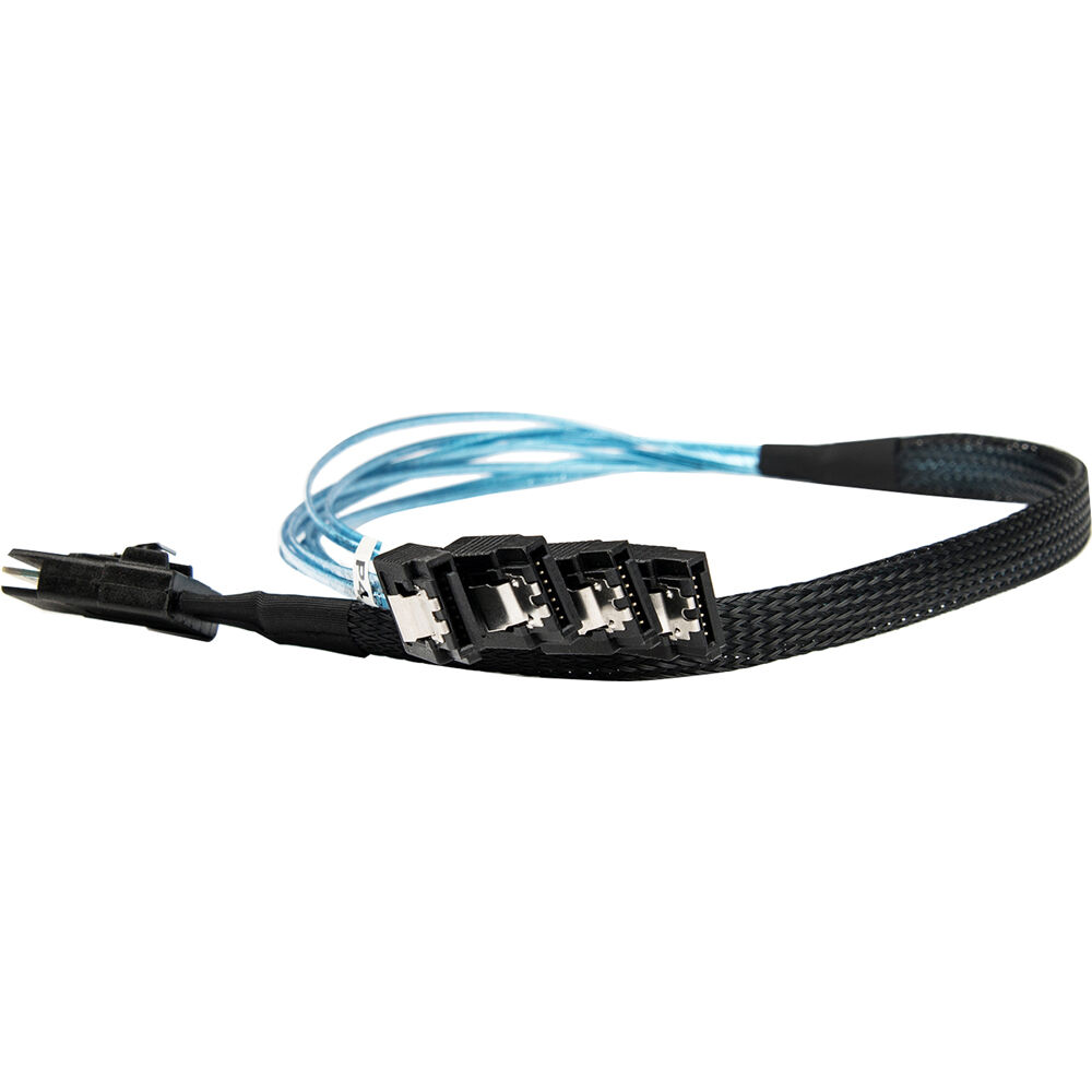 20 inch SAS cable with SFF-8087 to 4x latching SATA connectors for internal storage — view 5