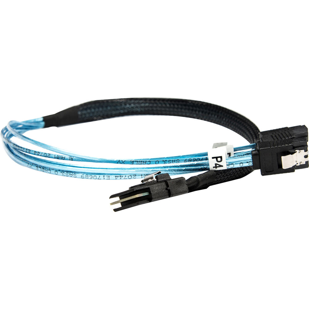 20 inch SAS cable with SFF-8087 to 4x latching SATA connectors for internal storage — view 6