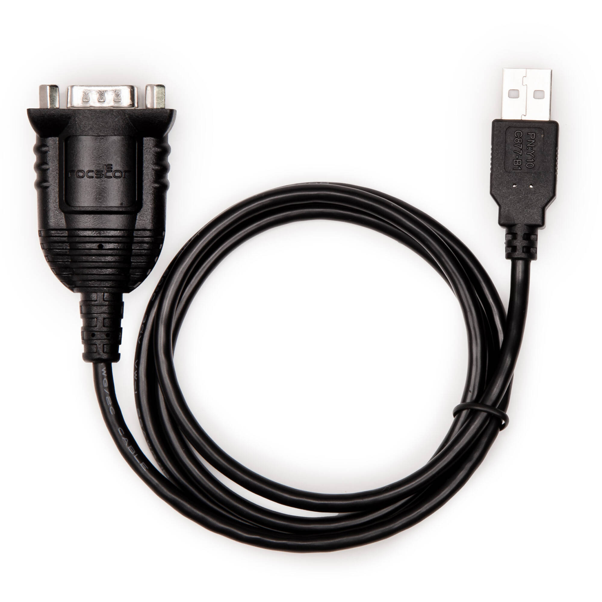 Rocstor 3 ft USB 2.0 Type A to DB-9 RS-232 serial cable with screw-lock connectors, black — view 4