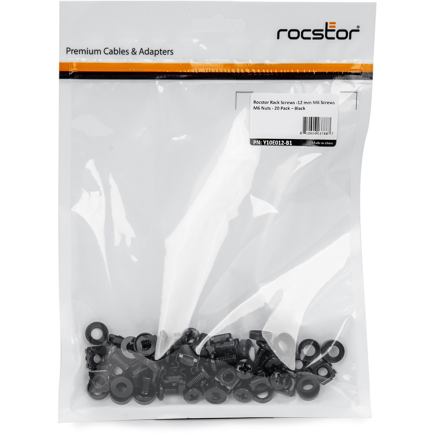Rocstor 20-pack of 12 mm M6 rack screws with M6 nuts for rack-mounted equipment — view 3