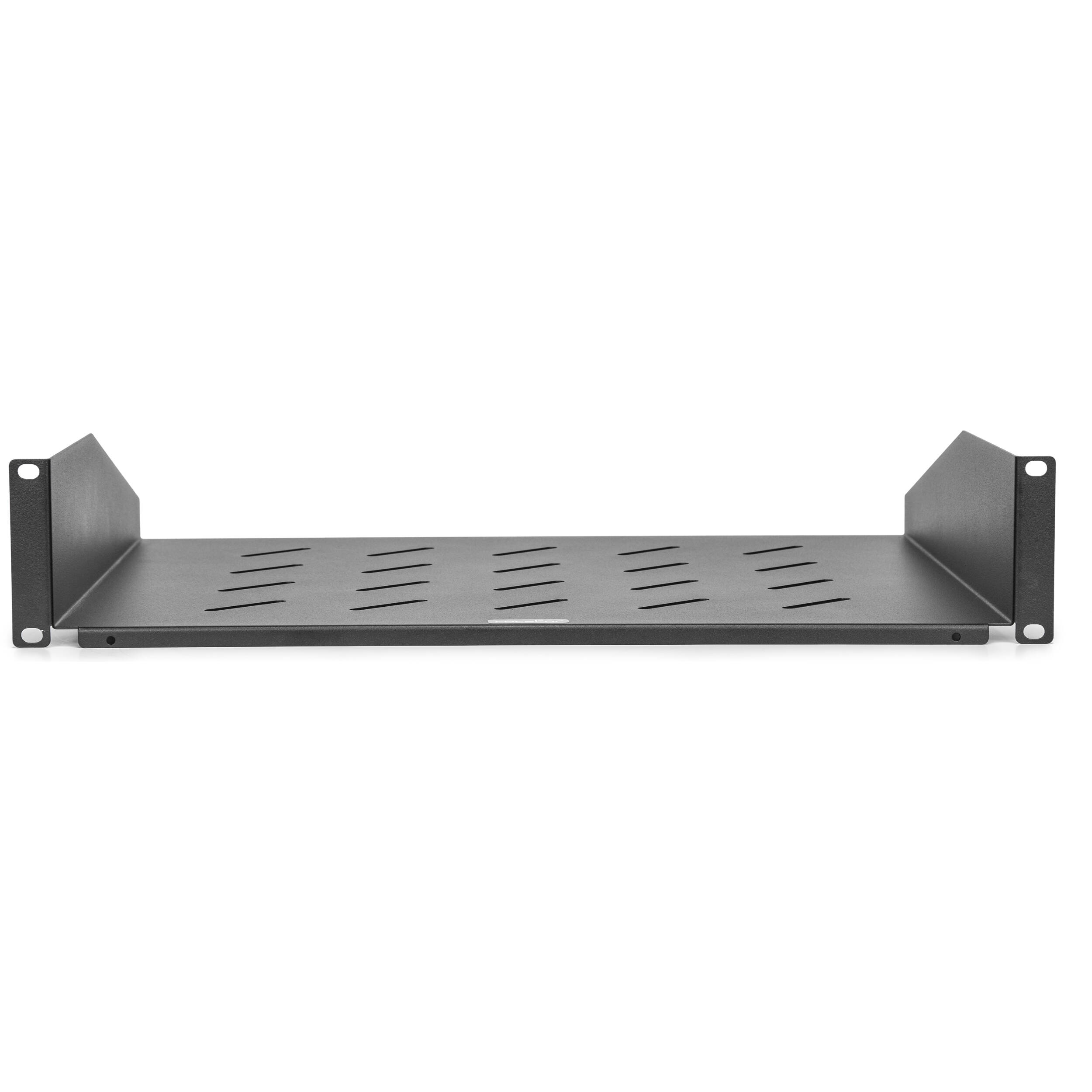 Rocstor 2U universal vented rack mount shelf with black finish and 13.78 inch depth — view 3